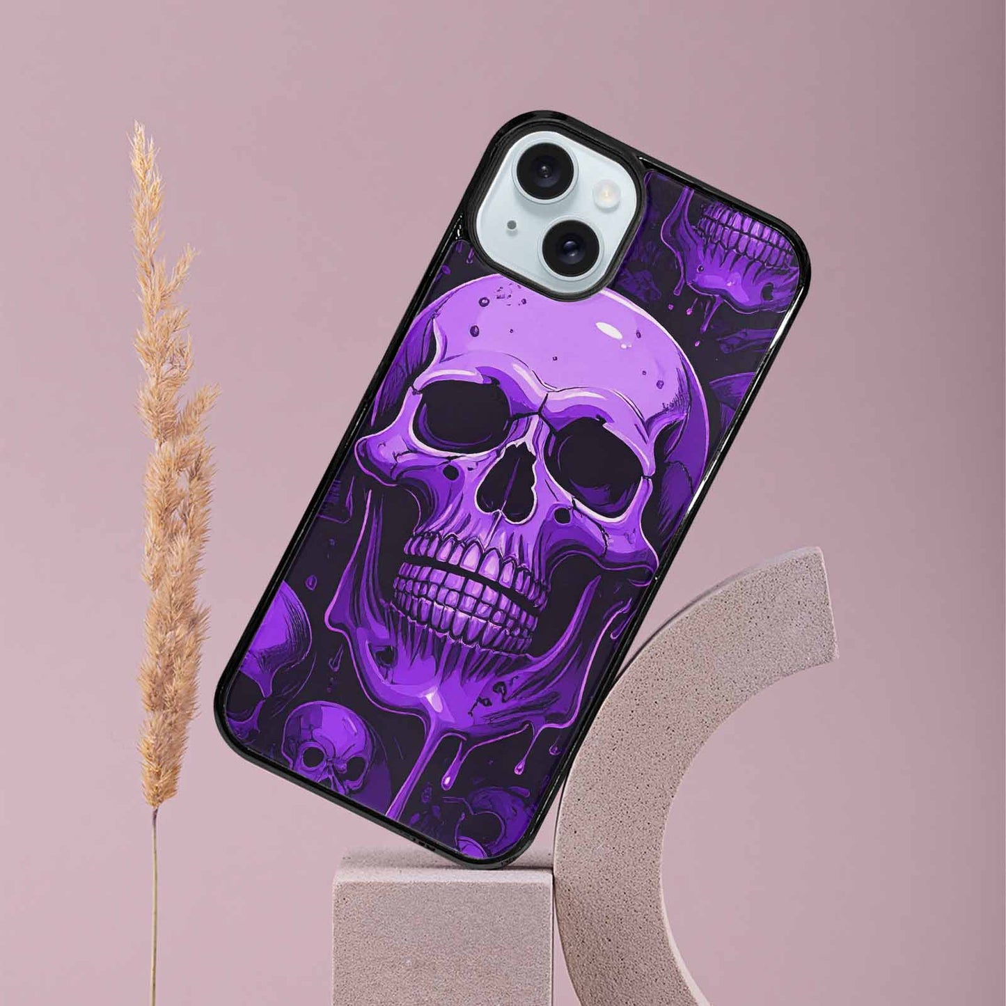 iPhone 15 Plus Case — Monochrome Purple Skeletons Neon Drip Melting, Original Design Phone Case