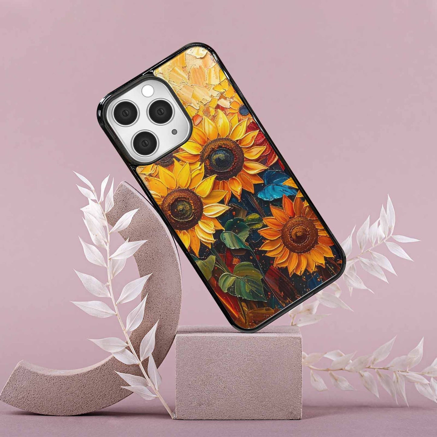 iPhone 15 Pro Max Case — Impressionist Sunflower Brushstroke Pattern Hundreds Of, Custom Art Phone Cover