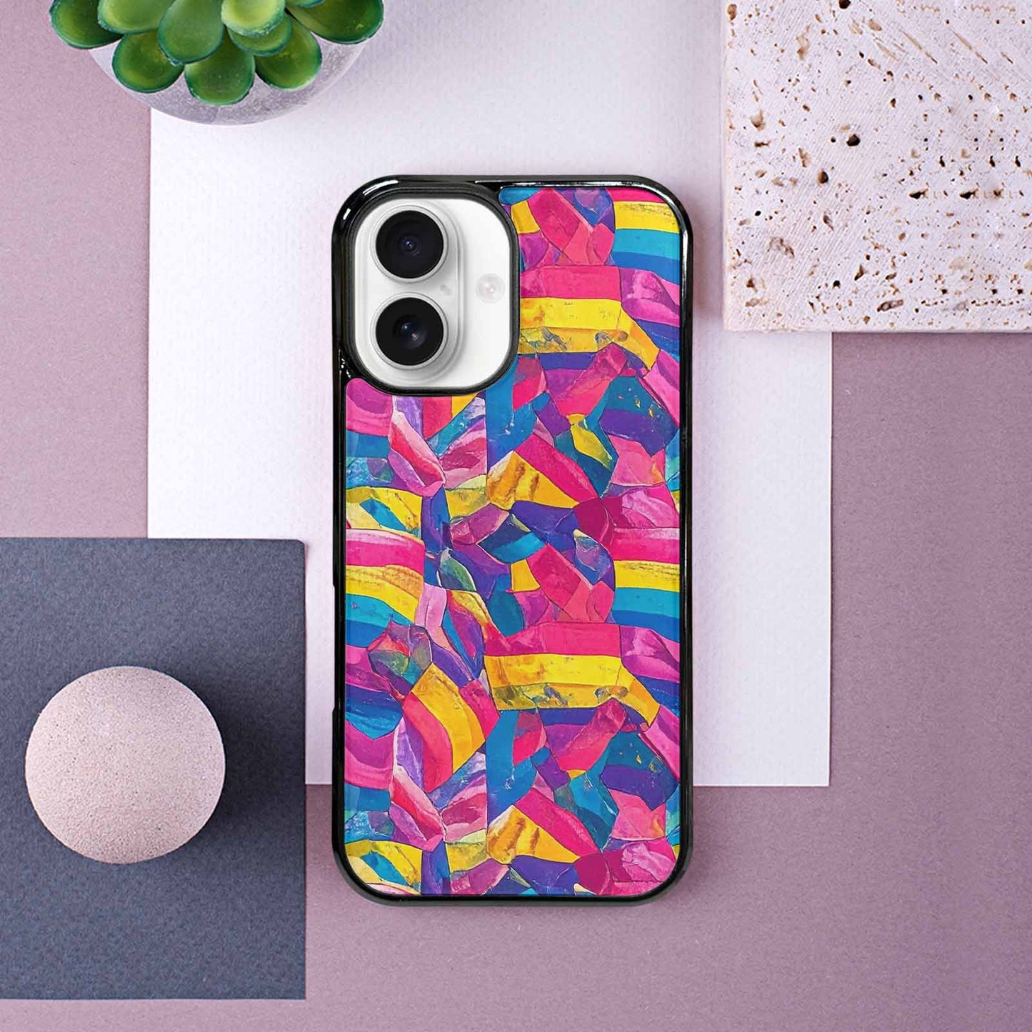 iPhone 16 Case — Pansexual Flag Color Theme Small Rainbow, Custom Designed Case Cover