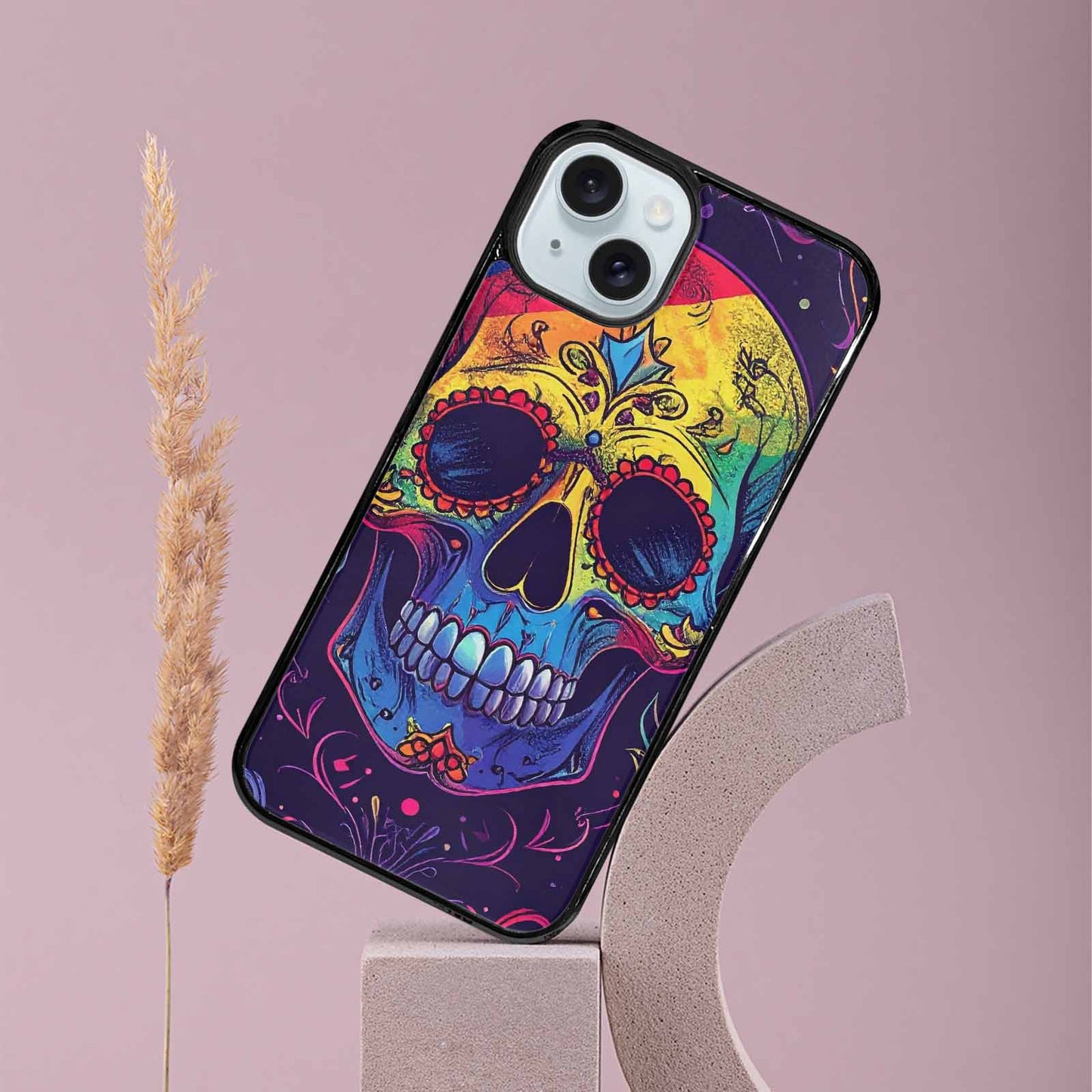iPhone 15 Plus Case — Pride Flag Skulls Seamless Pattern Vibrant, Customized Protective Case