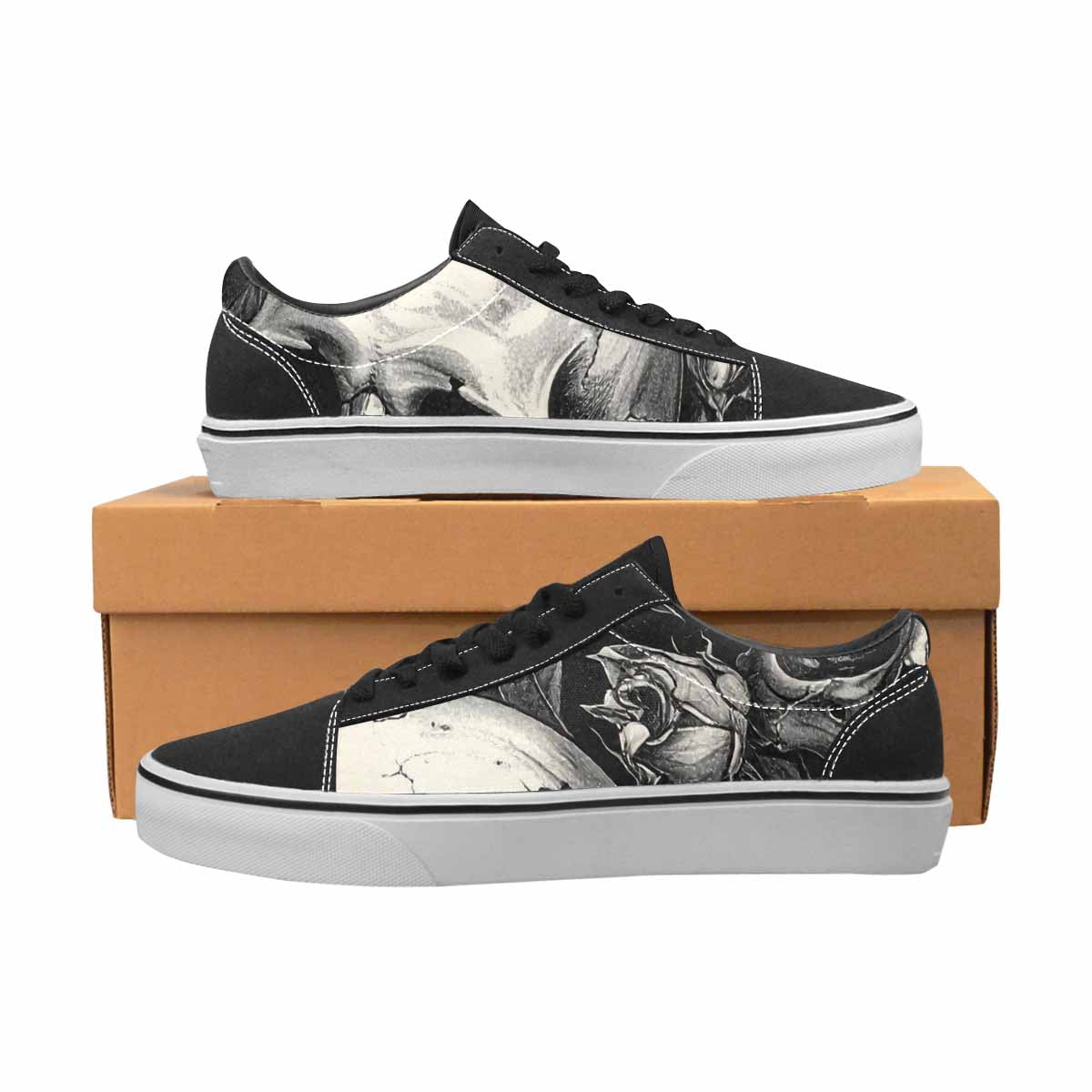 WOMEN'S Skulls Roses Pen Ink Canvas Lace-Up Aesthetic Custom Shoes