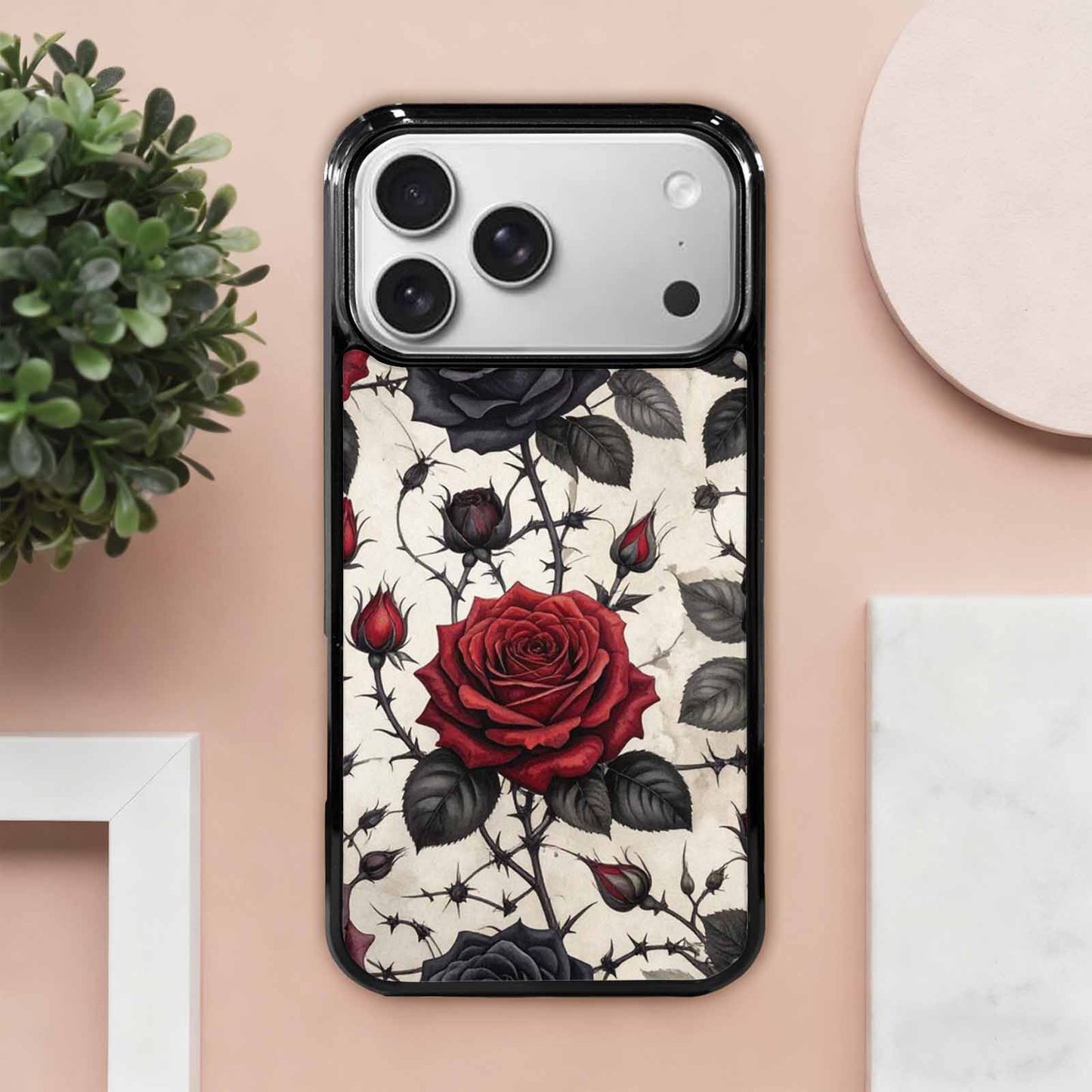 iPhone 17 Pro Max Case — Small Black Gothic Rose Gothic Skulls, Custom Art Phone Cover