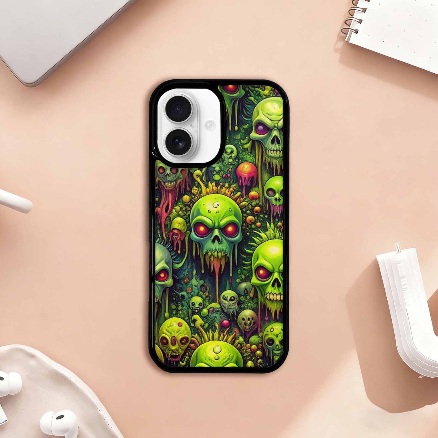 iPhone 17 Case — Toxic Radioactive Creature Pattern Original Art, Custom Phone Case