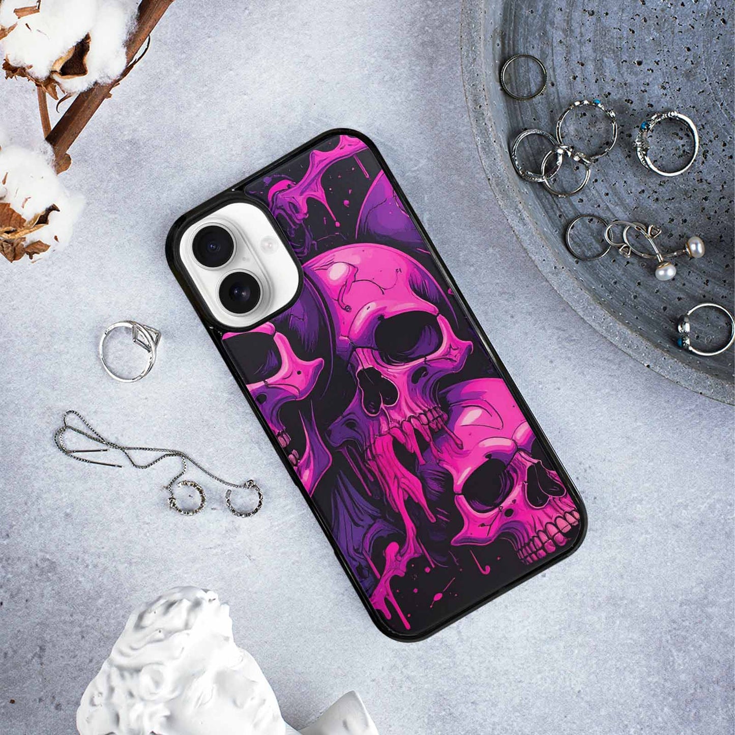 iPhone 16 Plus Case — Pink Purple Skeletons Neon Drip Melting, Custom Printed Phone Case