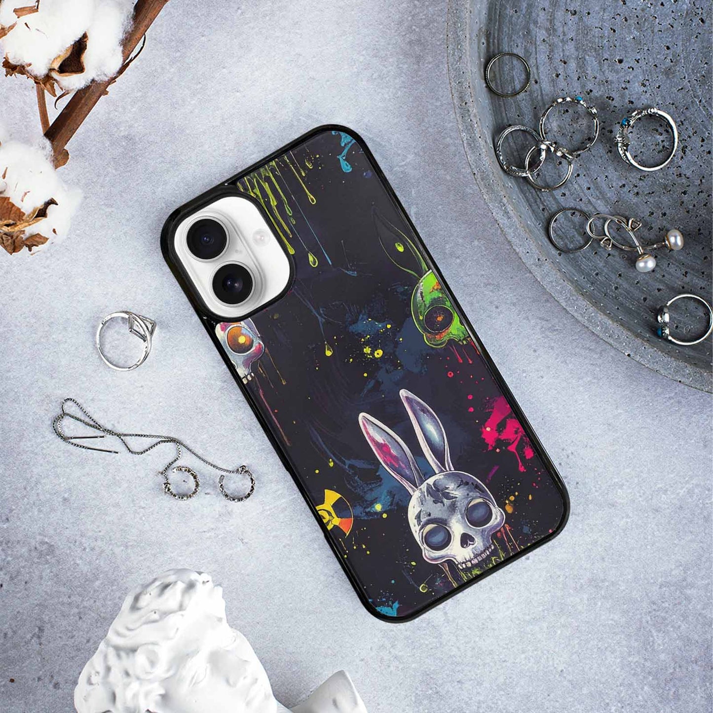iPhone 16 Plus Case — Radioactive Ghost Bunny Skull Sm Onf, Personalized Phone Case