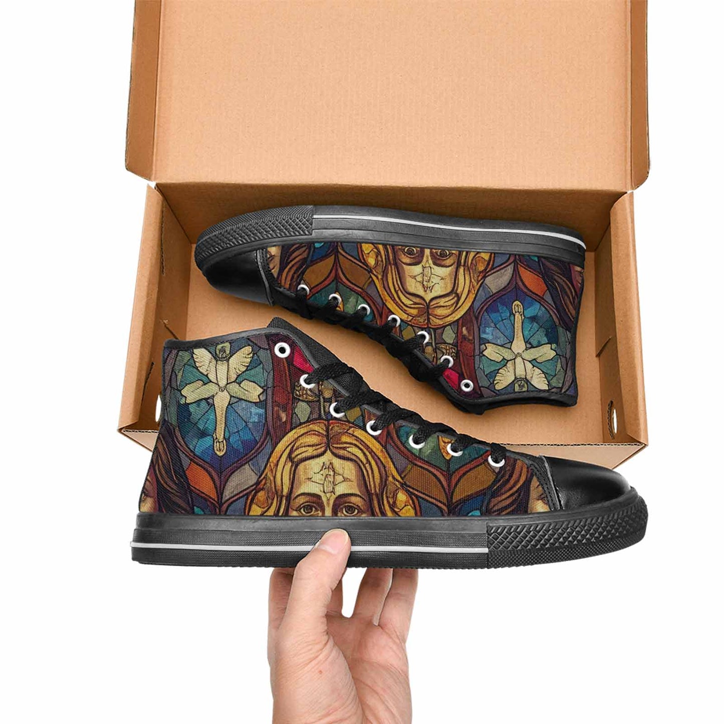 MEN'S Jesus Face Small High Top Canvas Vibrant Chaos Shoes