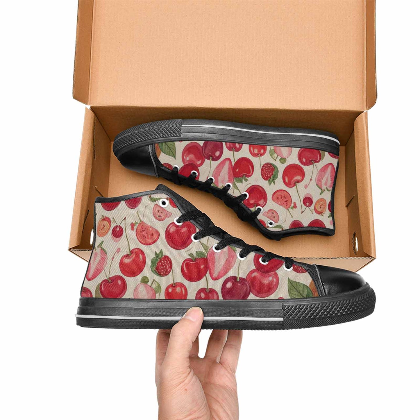 WOMEN'S Cherry Fruit Print High Top Canvas Y2K Custom Sneakers