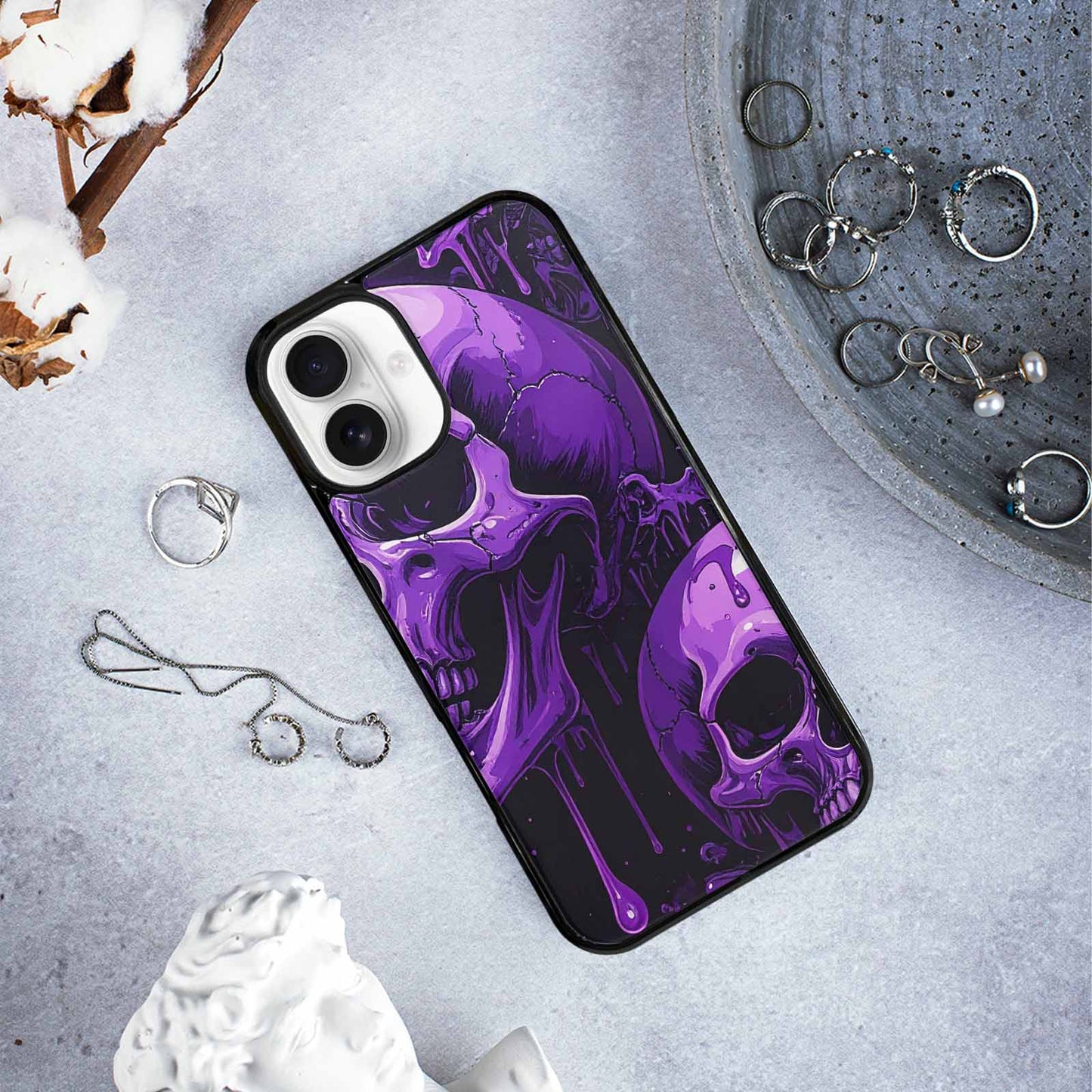 iPhone 16 Plus Case — Monochrome Purple Skeletons Neon Drip Melting, Custom Made Phone Cover