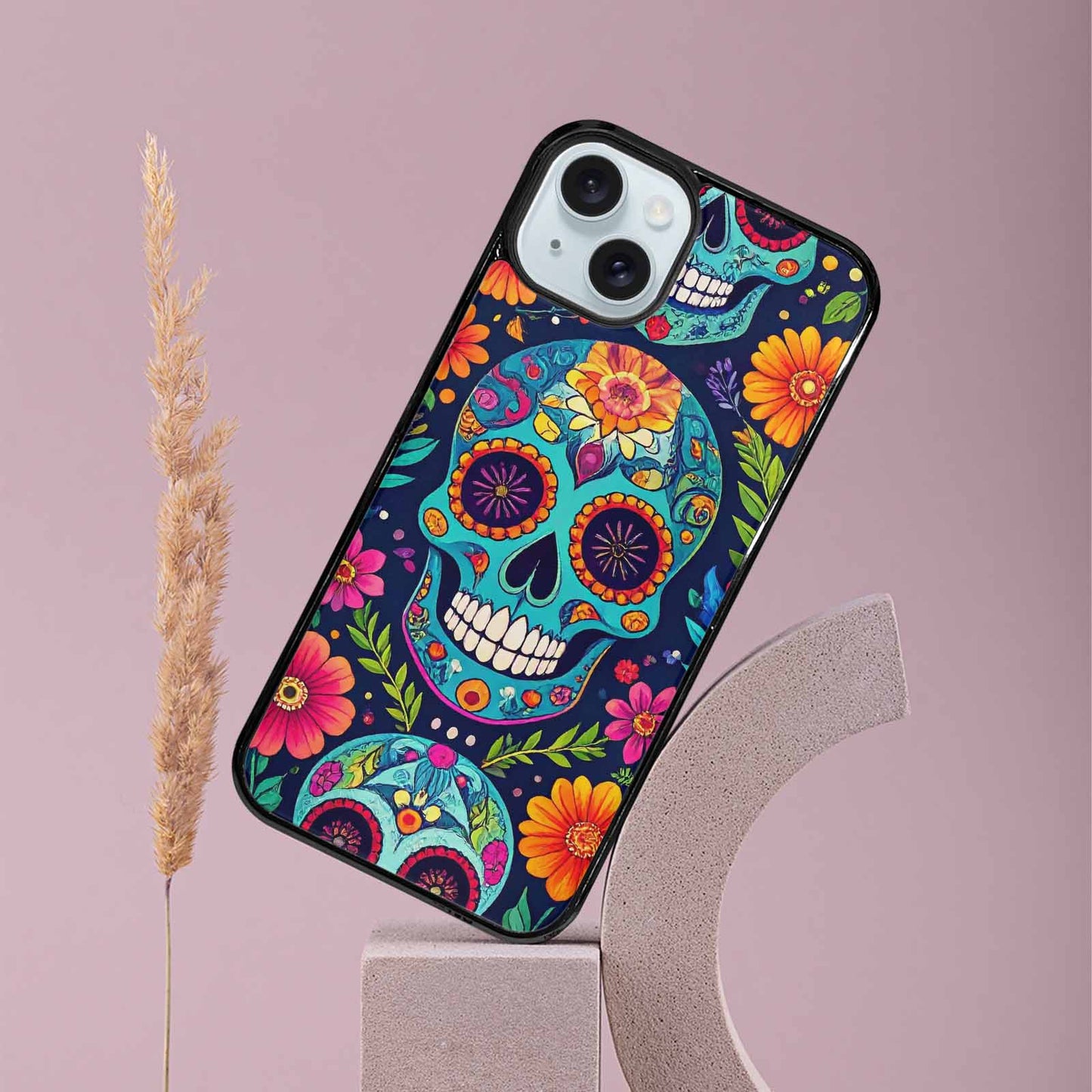 iPhone 15 Plus Case — Rainbow Sugar Skull Weave 3 Personalized, Unique Phone Case Design