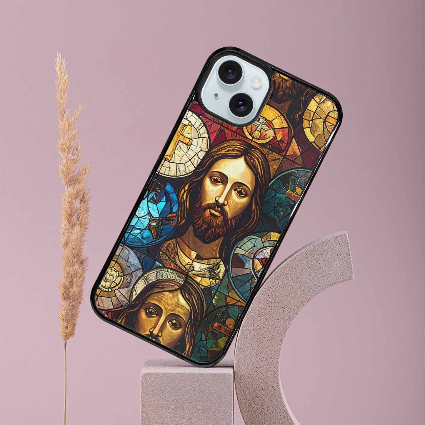 iPhone 15 Plus Case — Jesus Face Small Cross And Faith, Personalized Phone Case