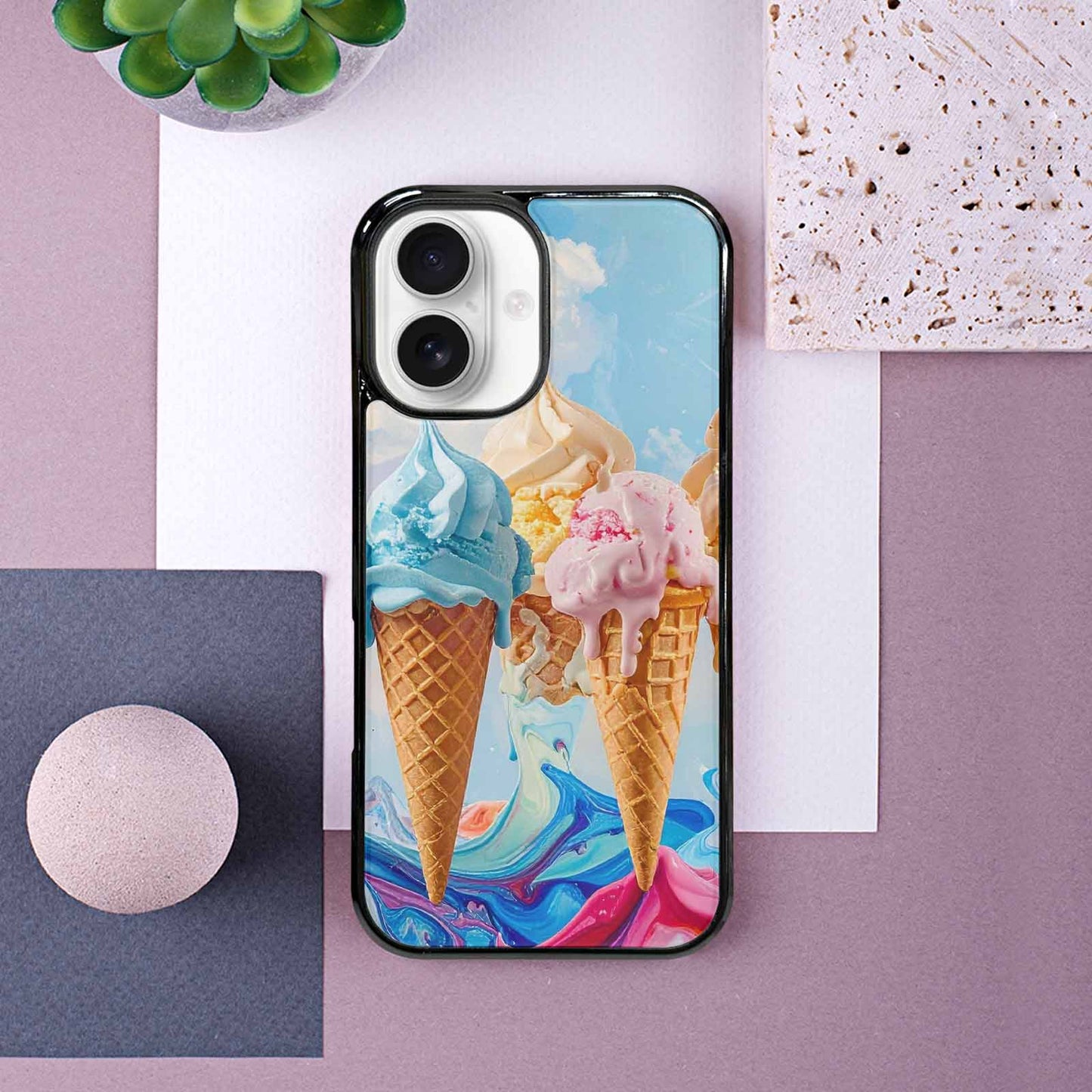 iPhone 16 Case — Collage Of Overlapping Waffle Cone Icecream, Custom Designed Case Cover