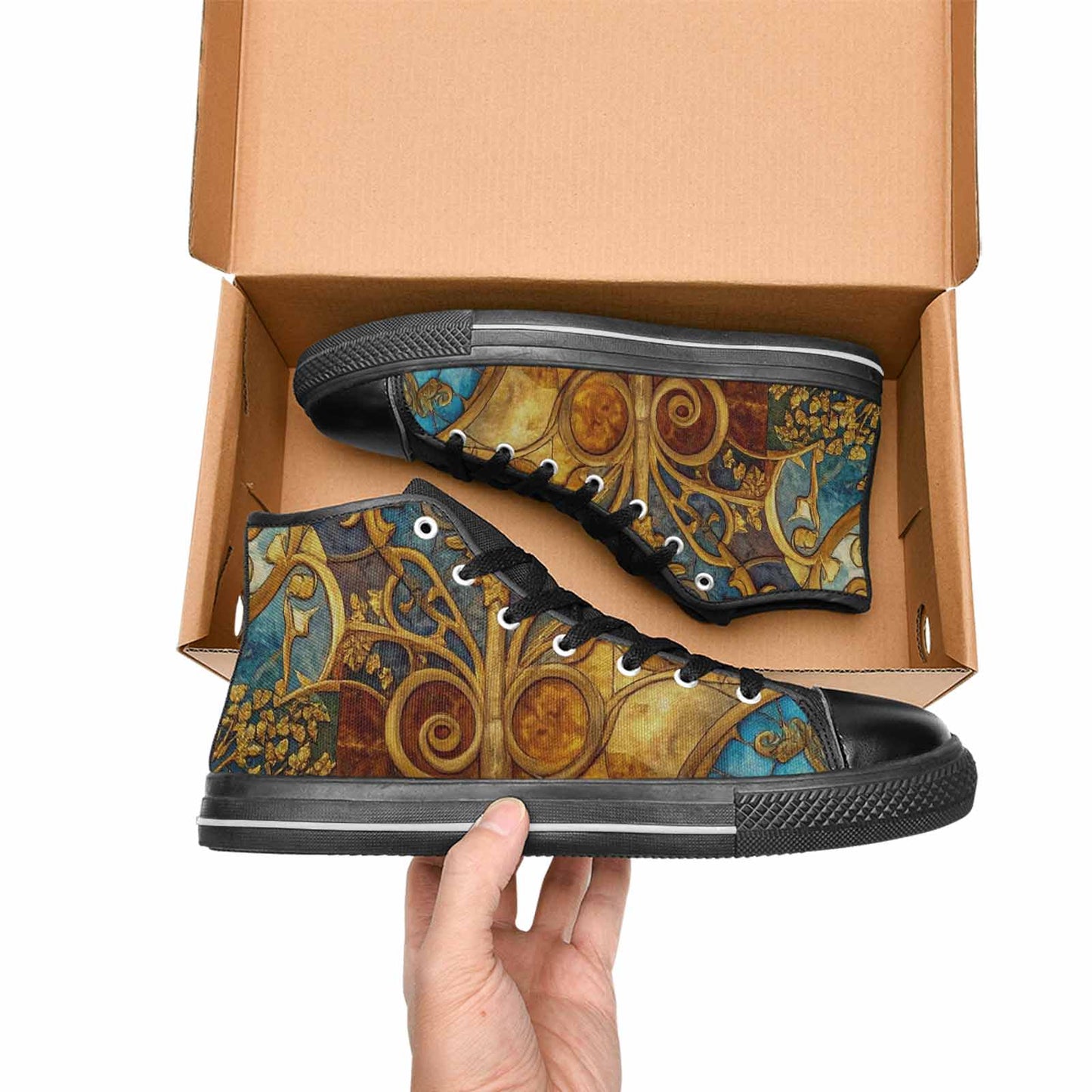 WOMEN'S Klimt-Style Gold Leaf High Top Canvas Vibrant Chaos Shoes