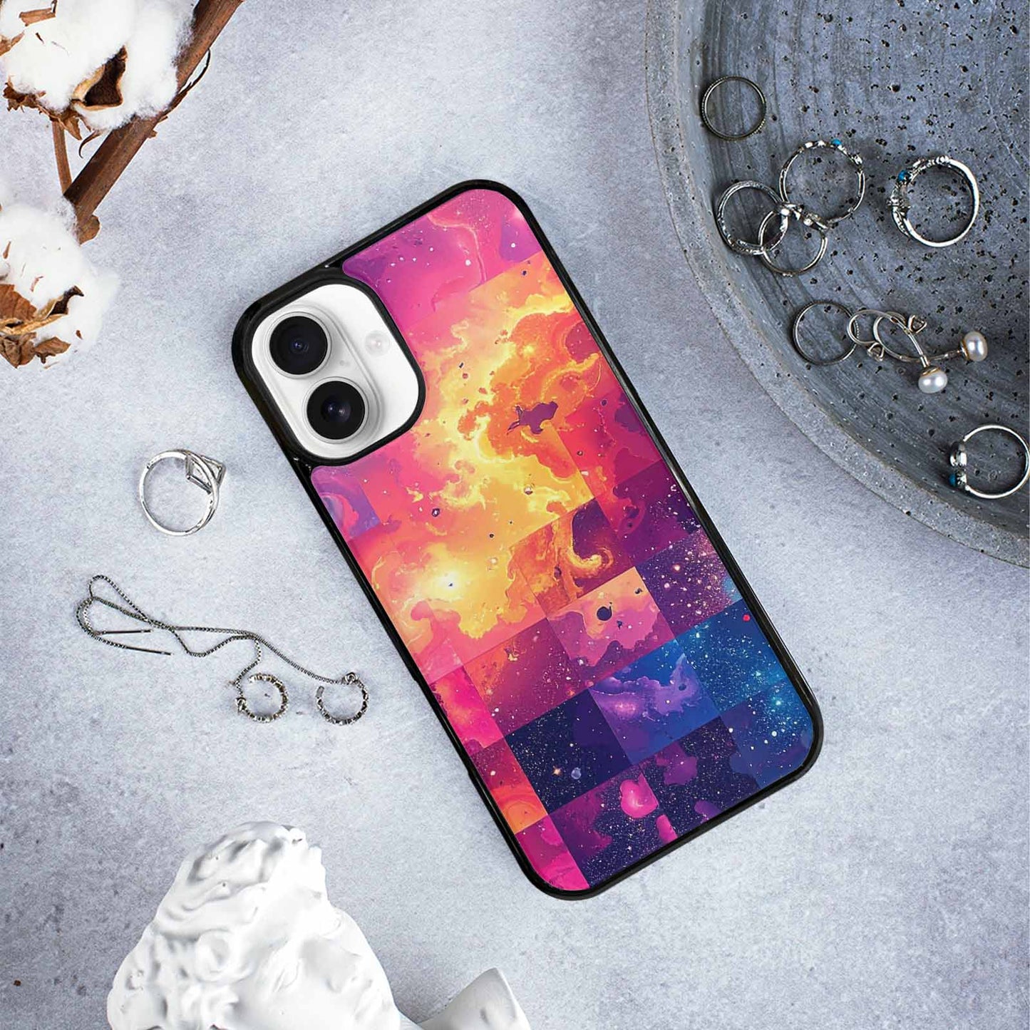 iPhone 16 Plus Case — Cosmic Creature And Object Mashup Pattern, Custom Made Phone Cover