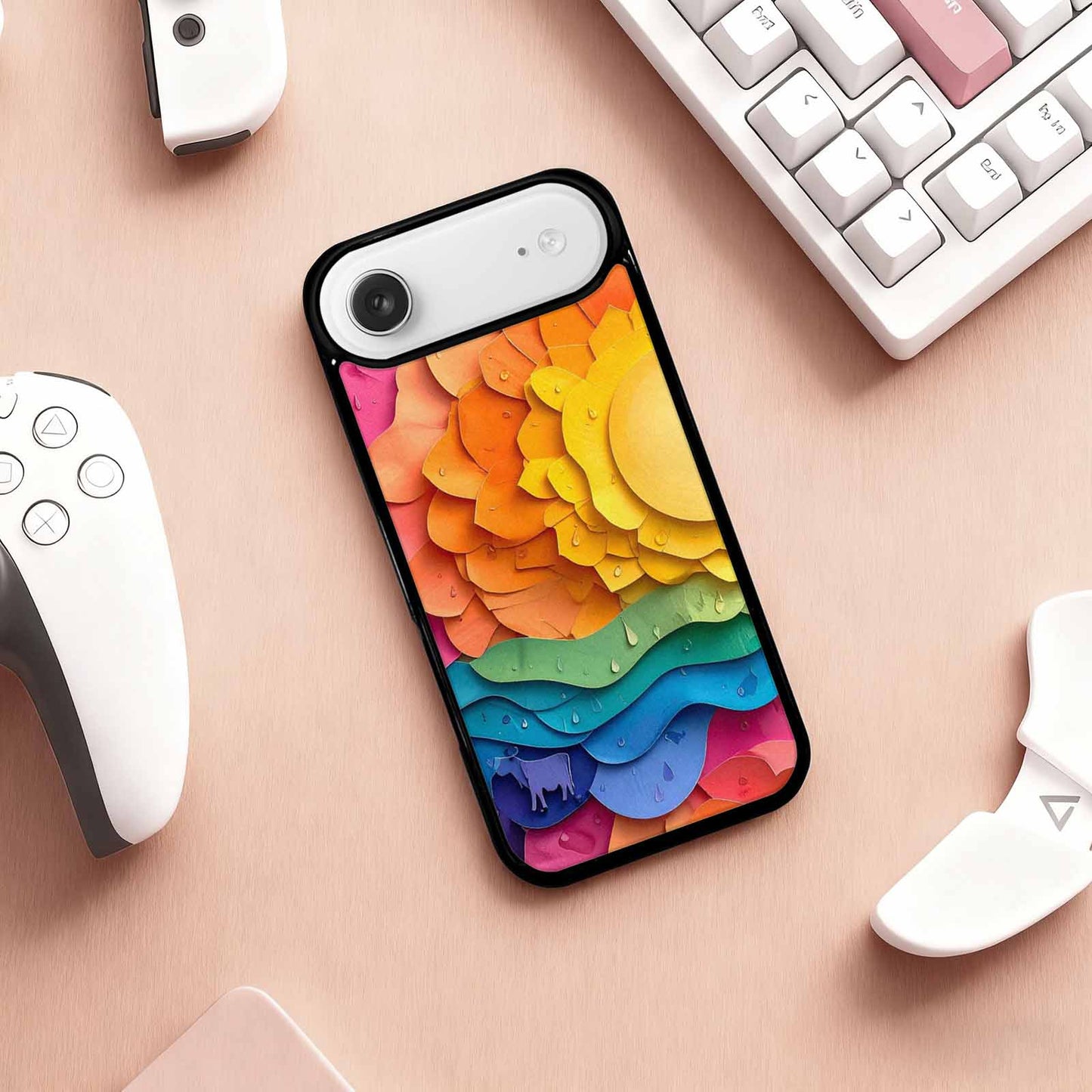 iPhone 17 Air Case — Iridescent Cow Print Sun Original Art, Original Design Phone Case