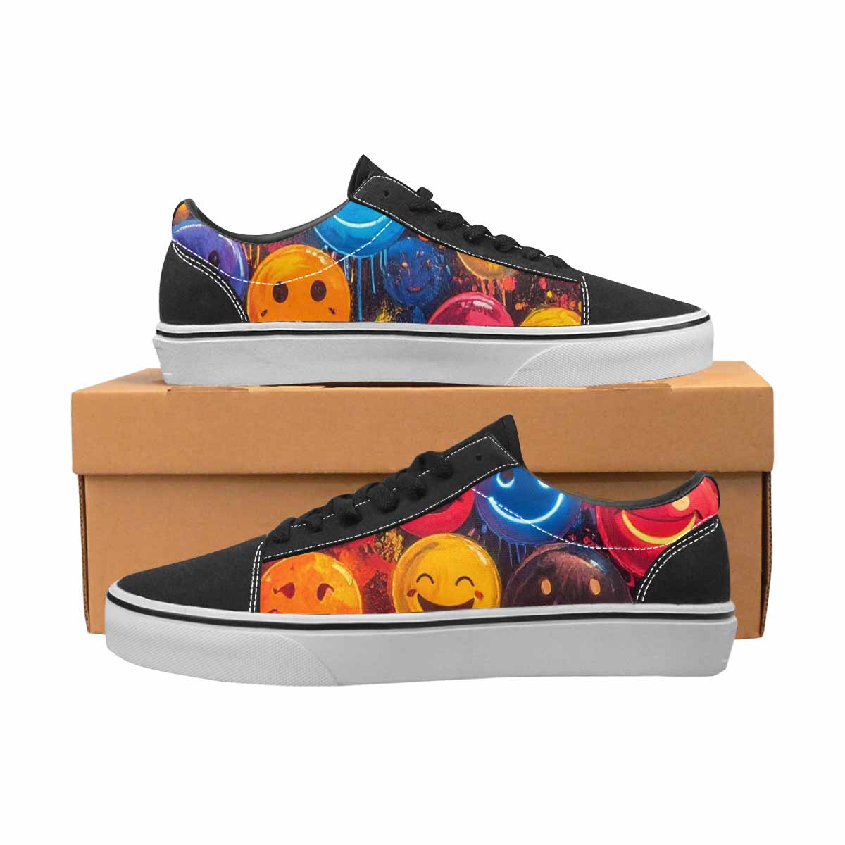 WOMEN'S Smiley Faces × Glow Lace-Up Canvas Dark Academia Custom Sneakers