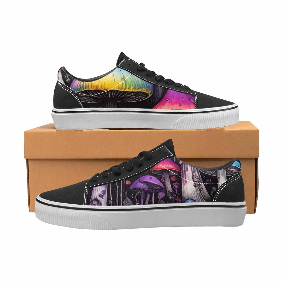 WOMEN'S Rainbow Drip Mushrooms Lace-Up Canvas Aesthetic Custom Shoes