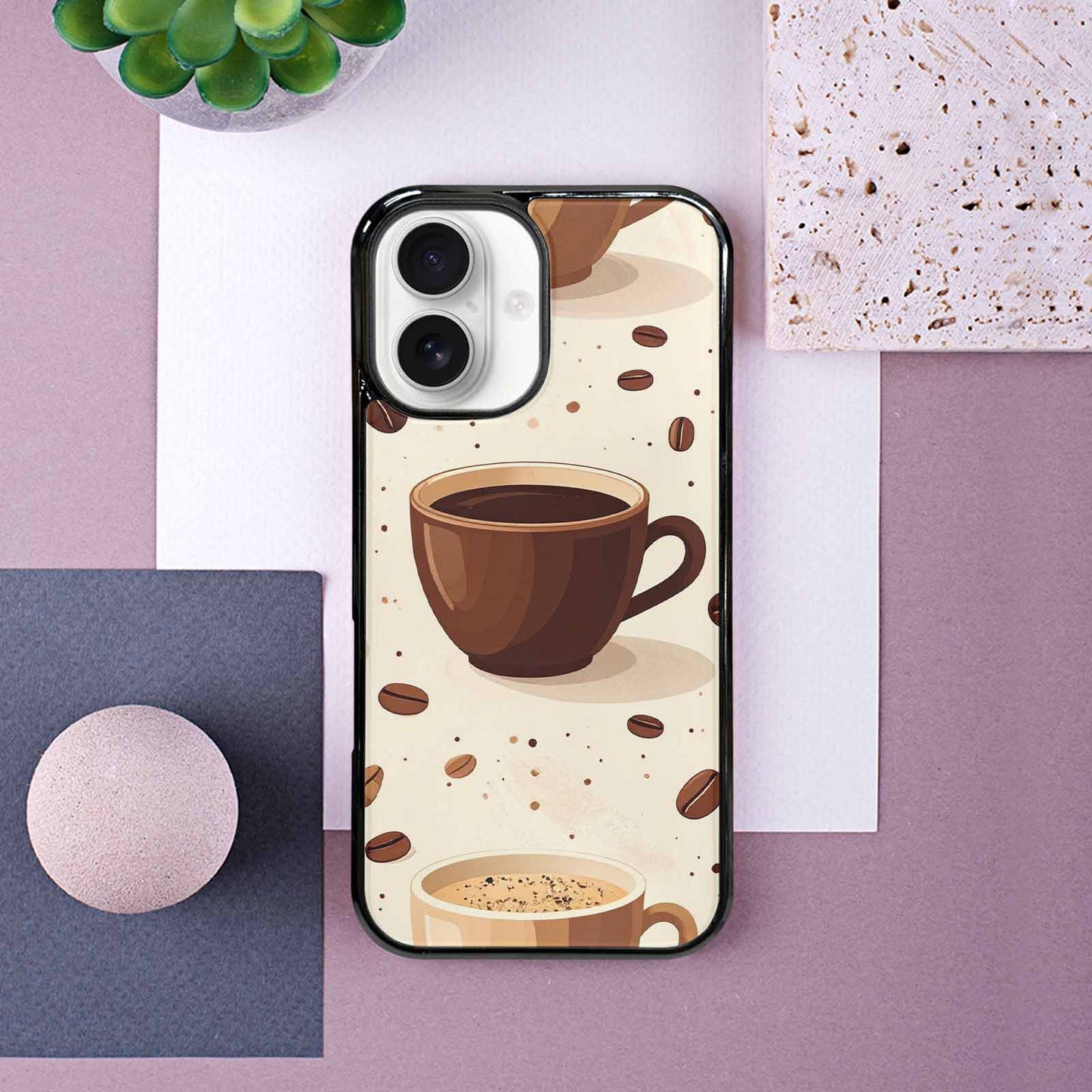 iPhone 16 Case — Coffee Cup And Bean Pattern Seamless, Unique Phone Case Design