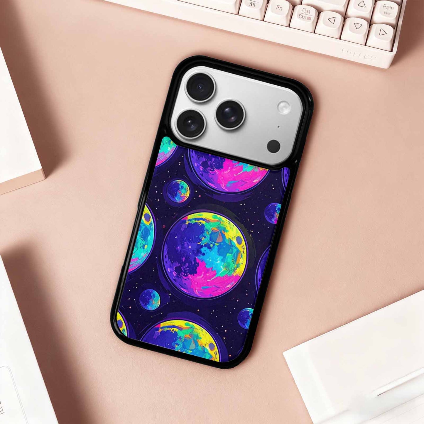 iPhone 17 Pro Case — Neon Winter Moon Seamless Cartoon Cute, Custom Made Phone Cover