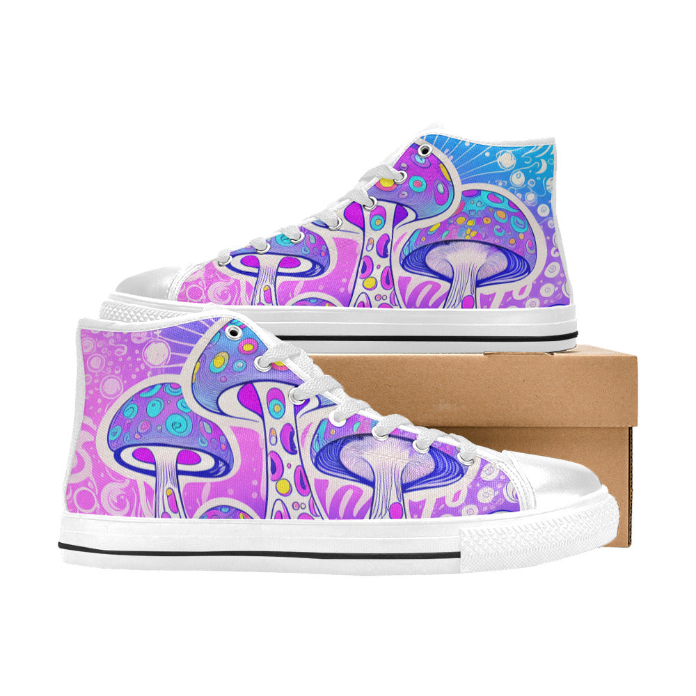WOMEN'S Magic Mushrooms Art High Top Canvas Cottagecore Sneakers