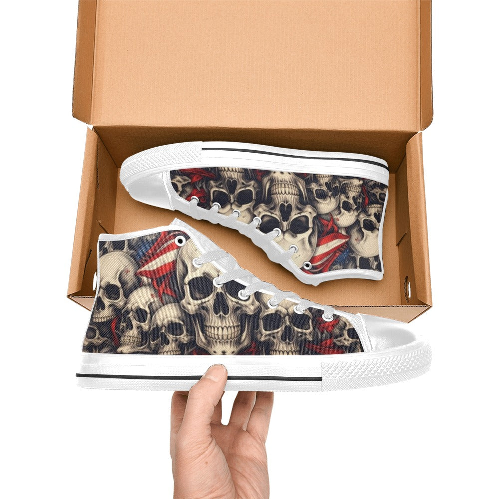 MEN'S Patriotic Skull Flag High Top Canvas Y2K Custom Shoes