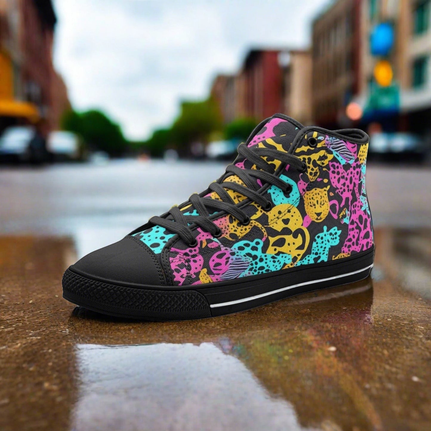Animal Print high-top canvas shoes, custom full-wrap printed design — Freaky Shoes