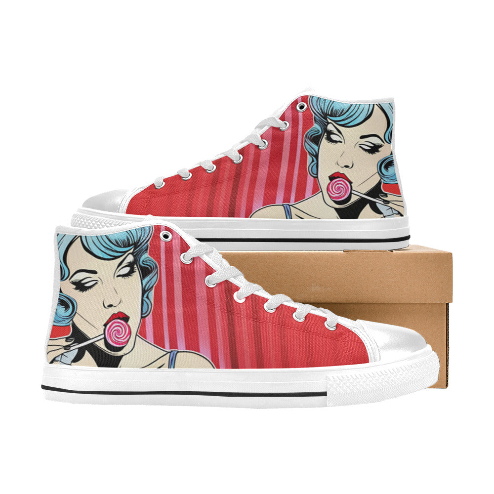 WOMEN'S Lollipop Woman Retro Comic High Top Canvas Wallpaper Art Custom Sneakers
