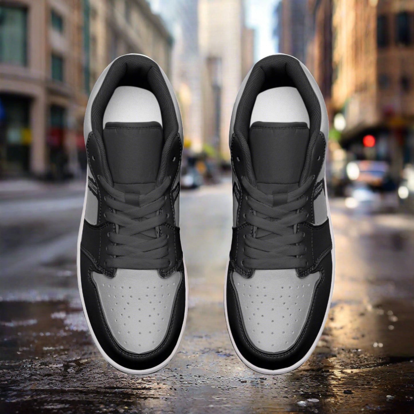 Freaky Shoes® Black & Grey Unisex Low Top Leather Sneakers - Freaky Shoes®