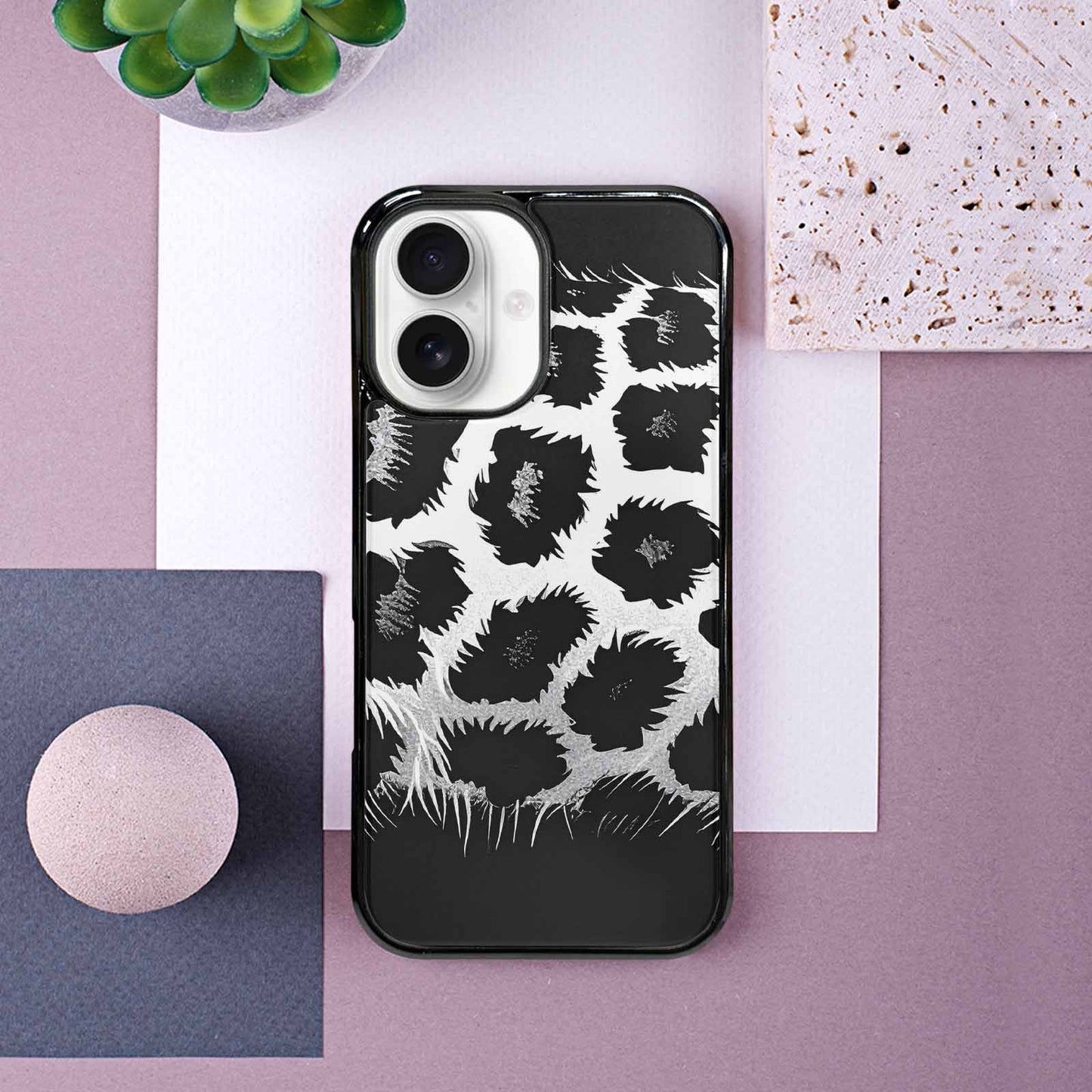 iPhone 16 Case — Leopard Print Black And White Style, Customized Protective Case