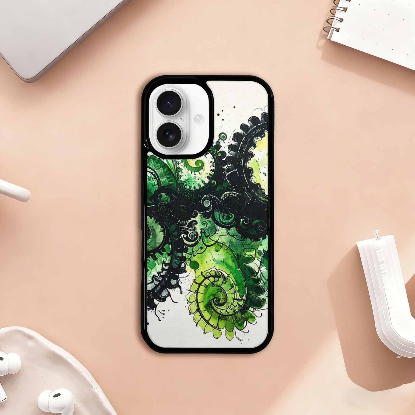 iPhone 17 Case — Black & Green Ink Tie Dye, Unique Phone Case Design