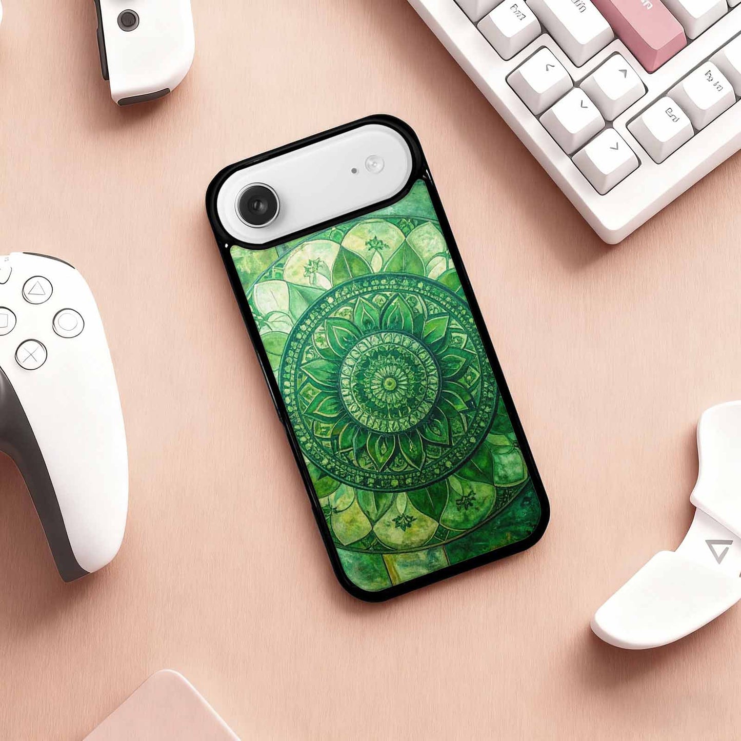 iPhone 17 Air Case — Green Mandala Bohemian Print Edge Original, Personalized Phone Case