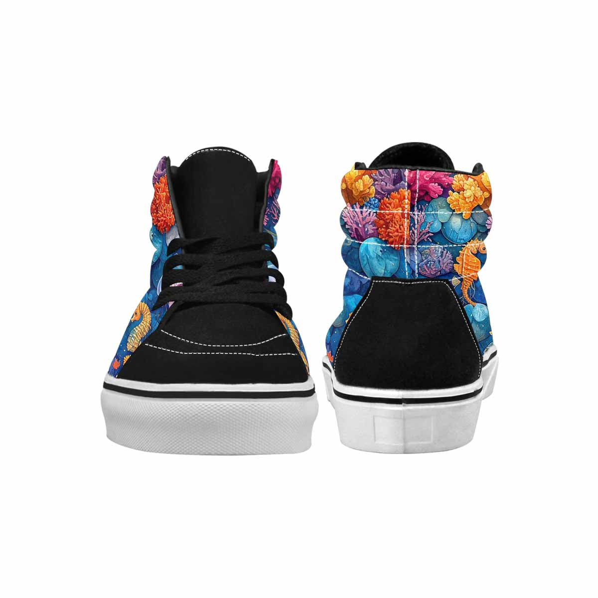 WOMEN'S Fish Scale Coral High Top Canvas Vibrant Chaos Custom Sneakers
