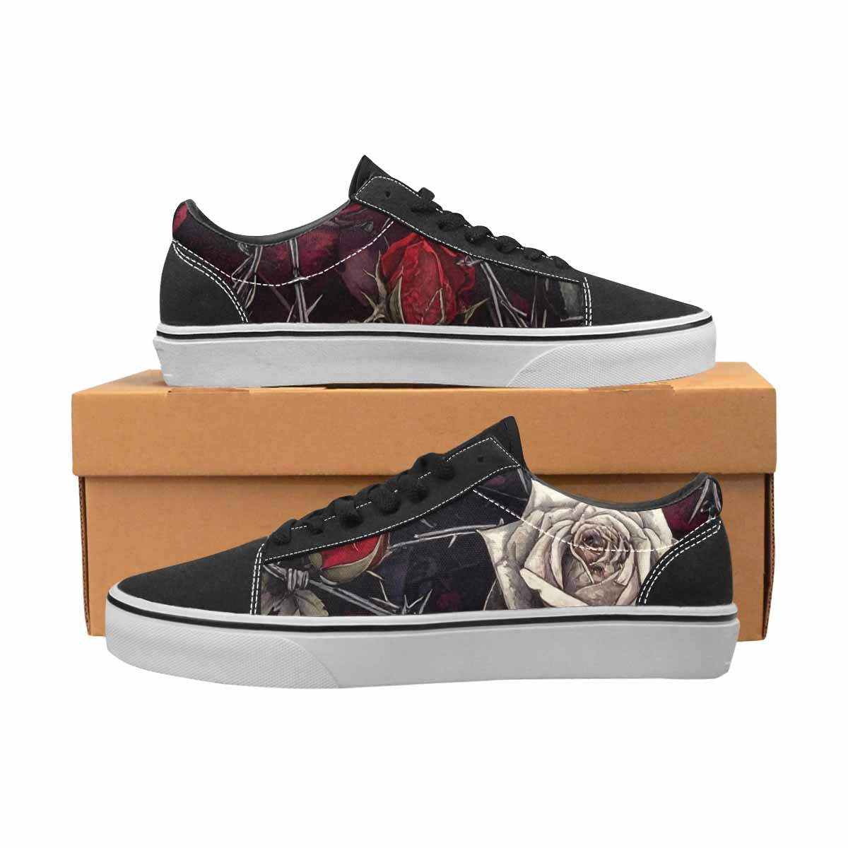 MEN'S Black Gothic Rose Canvas Lace-Up Vibrant Chaos Custom Sneakers