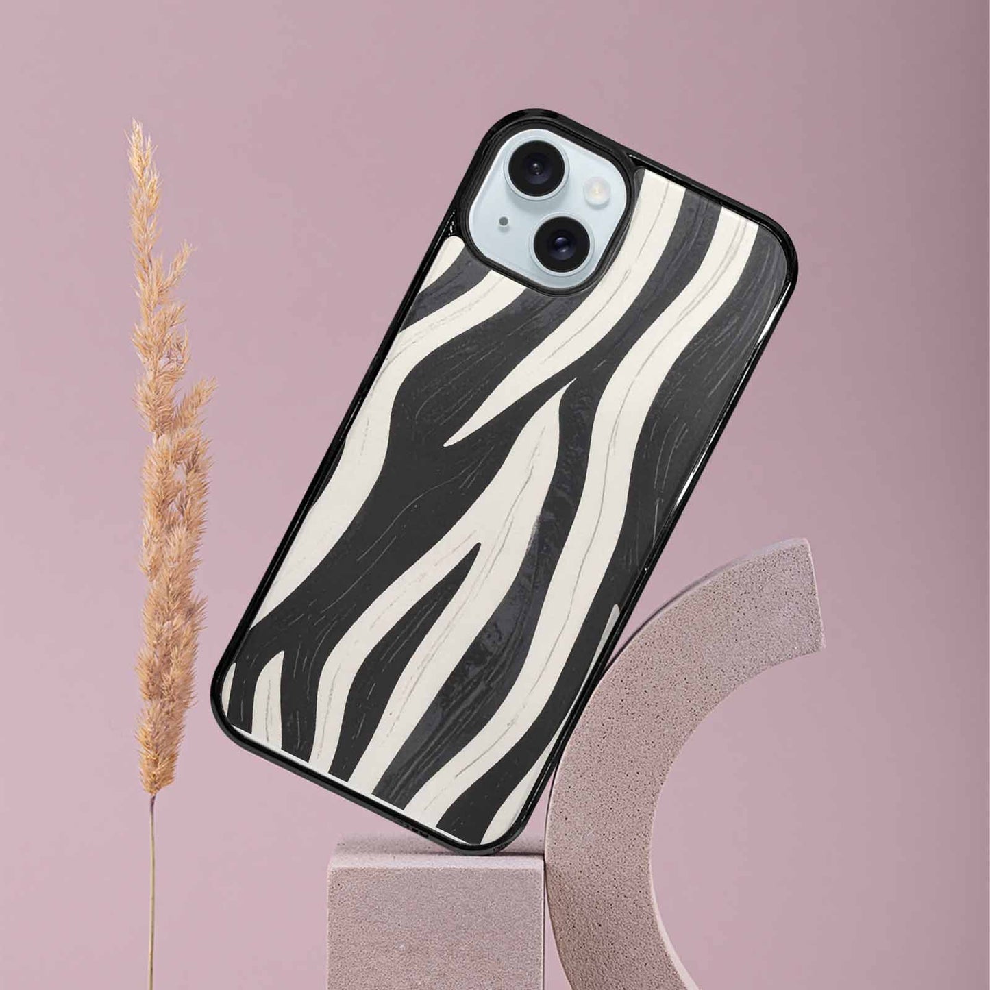 iPhone 15 Plus Case — Modern Zebra Stripe Print Crisp Black, Custom Made Phone Cover