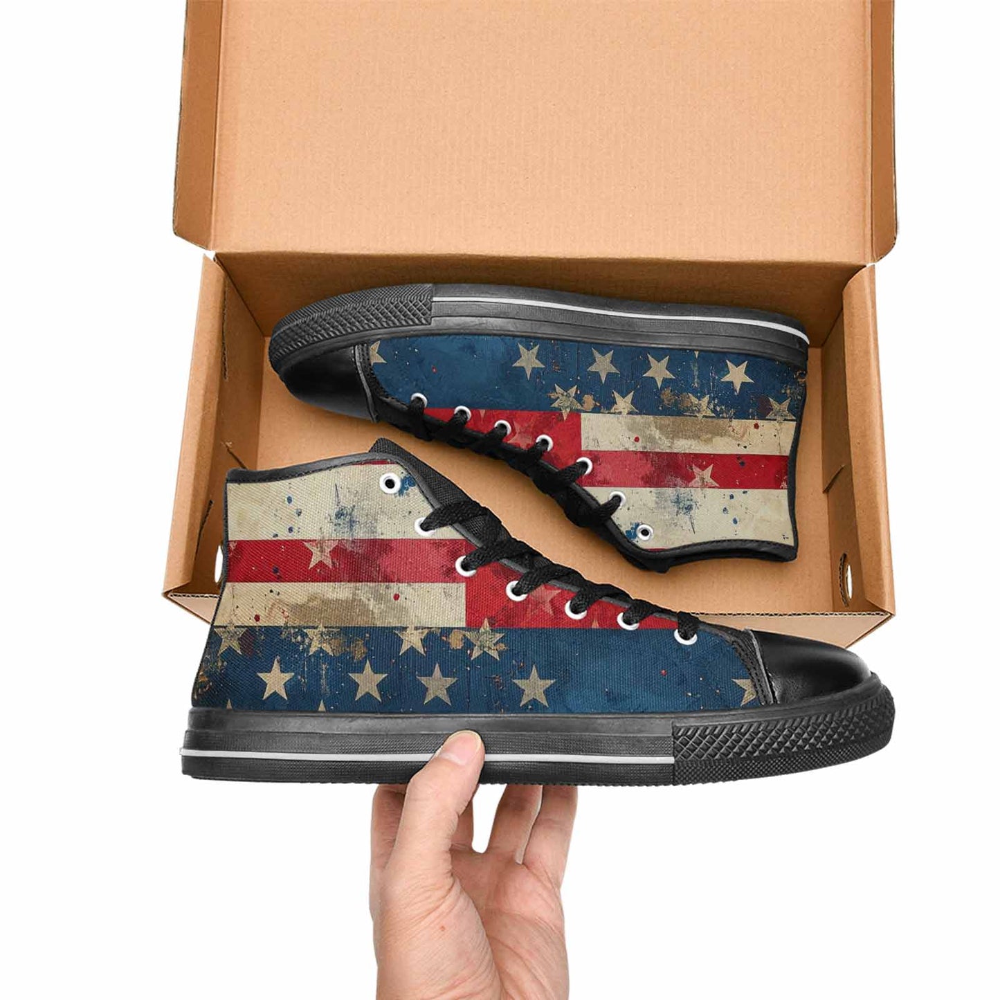 MEN'S American Flag Stars High Top Canvas Vivid Custom Shoes