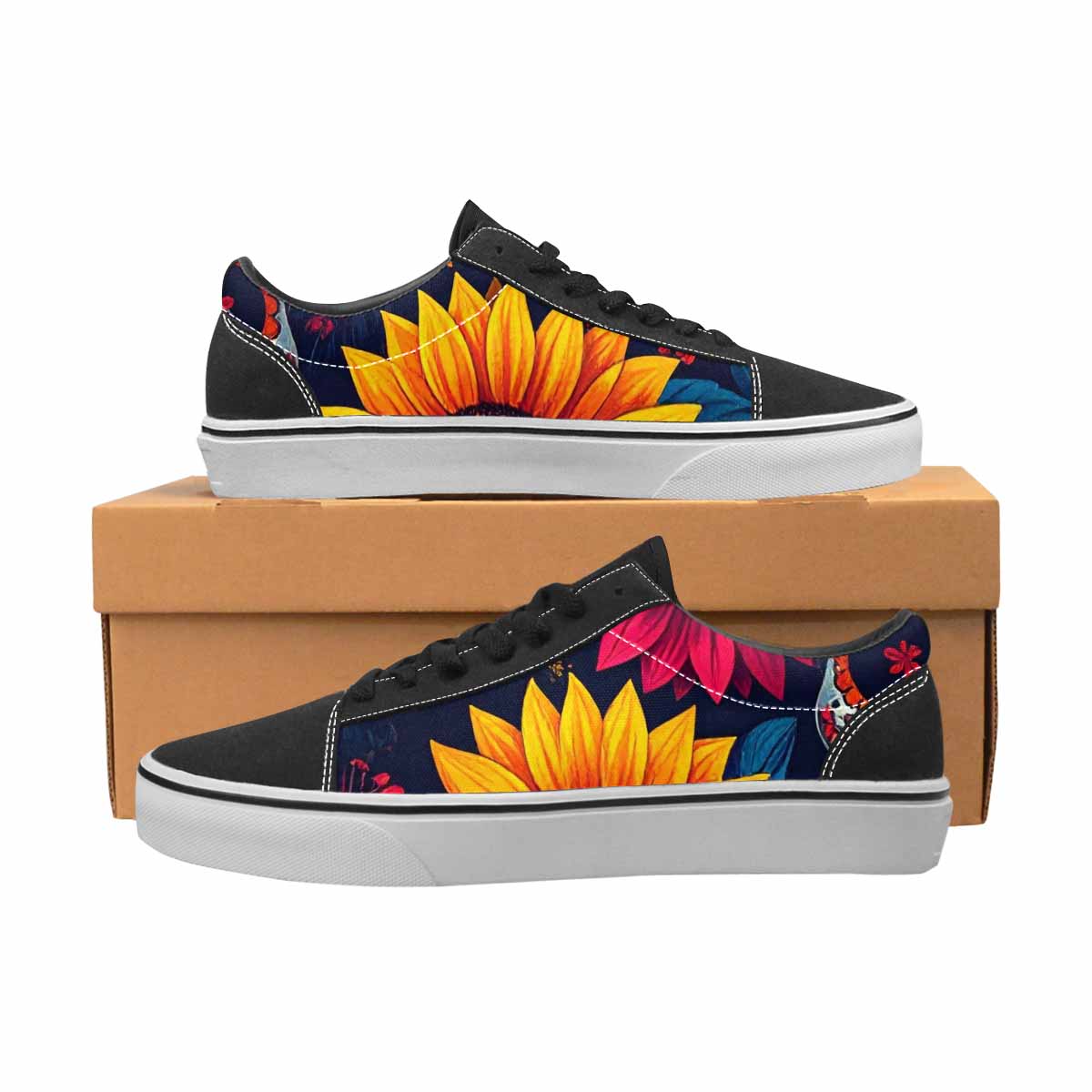 WOMEN'S Sunflower Skulls Print Canvas Lace-Up Vivid Sneakers