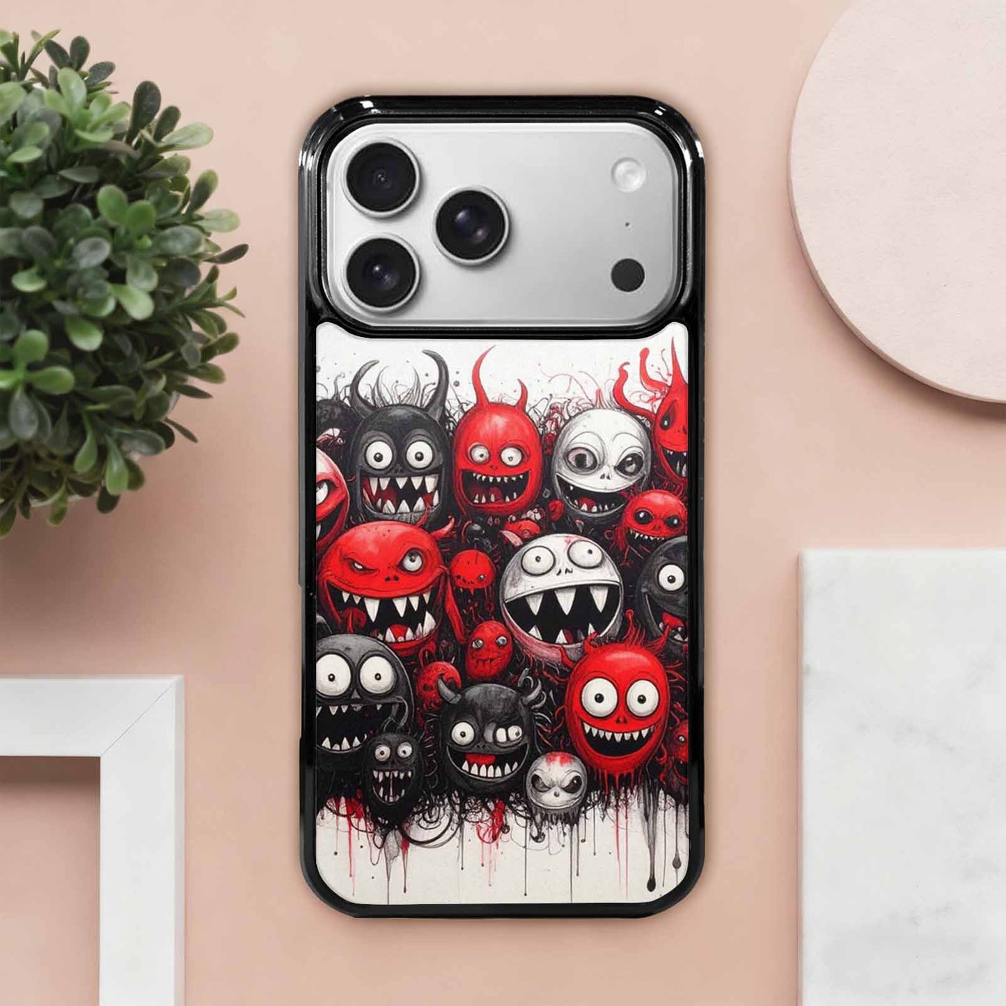 iPhone 17 Pro Max Case — Black & Red Ink Cartoon Cute, Custom Phone Case