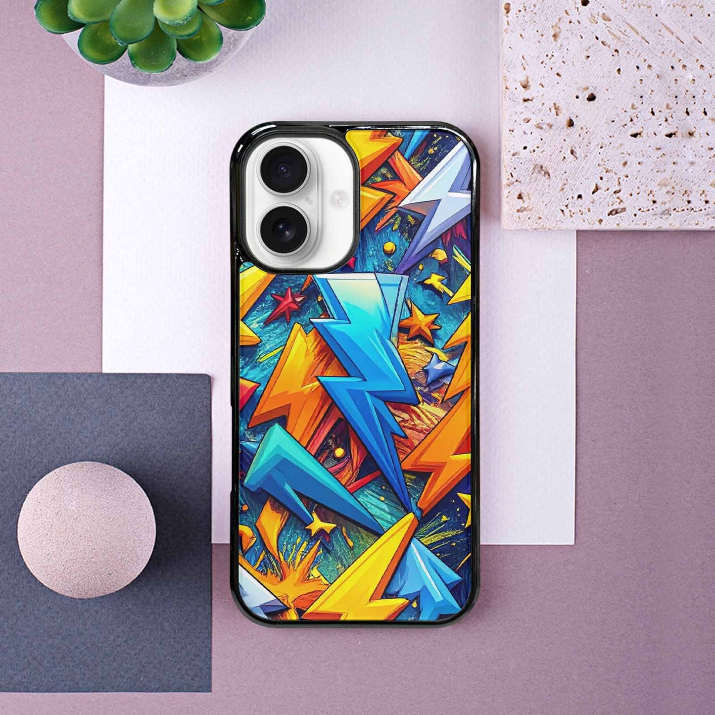 iPhone 16 Case — Lightning Bolt Storm Pattern Hundreds Of, Custom Print Case Cover