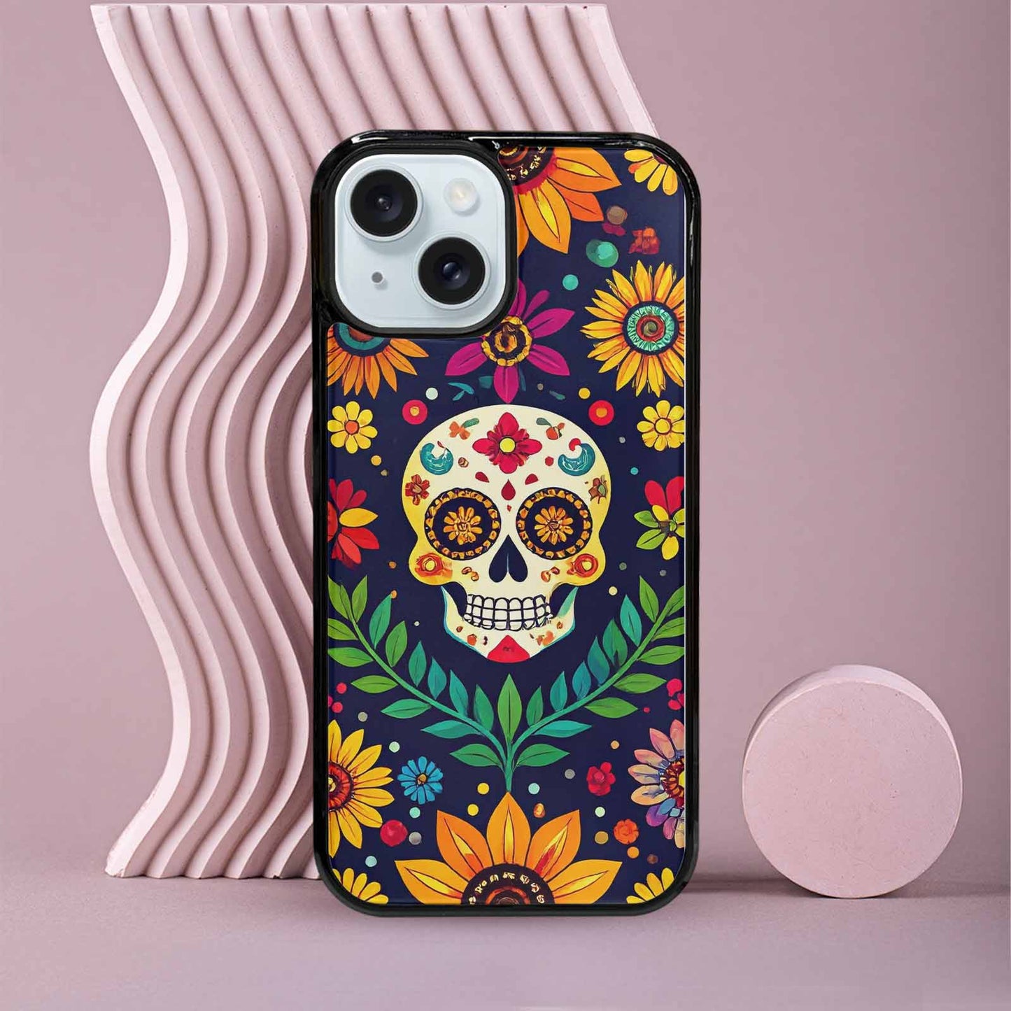 iPhone 15 Case — Sunflowers And Skulls, Customized Protective Case
