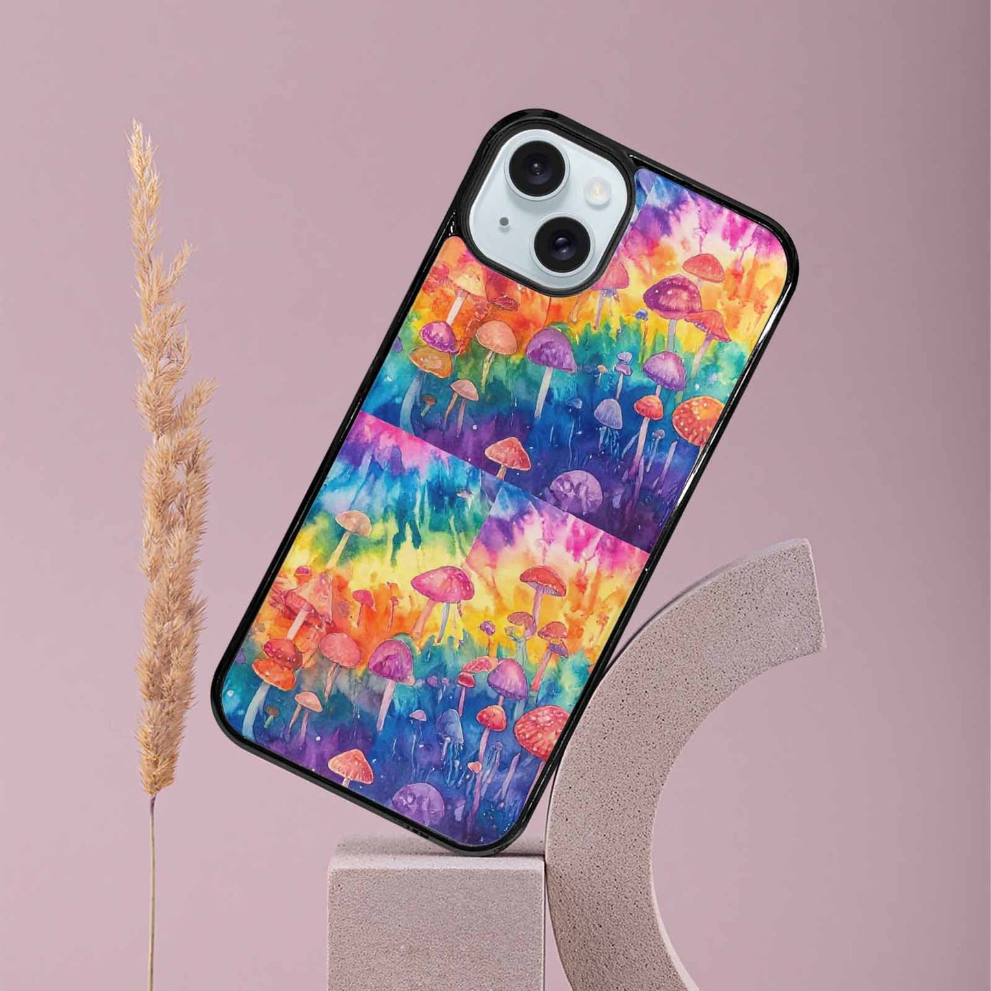 iPhone 15 Plus Case — Mushrooms Tie Dyemushrooms Pat, Personalized Phone Case