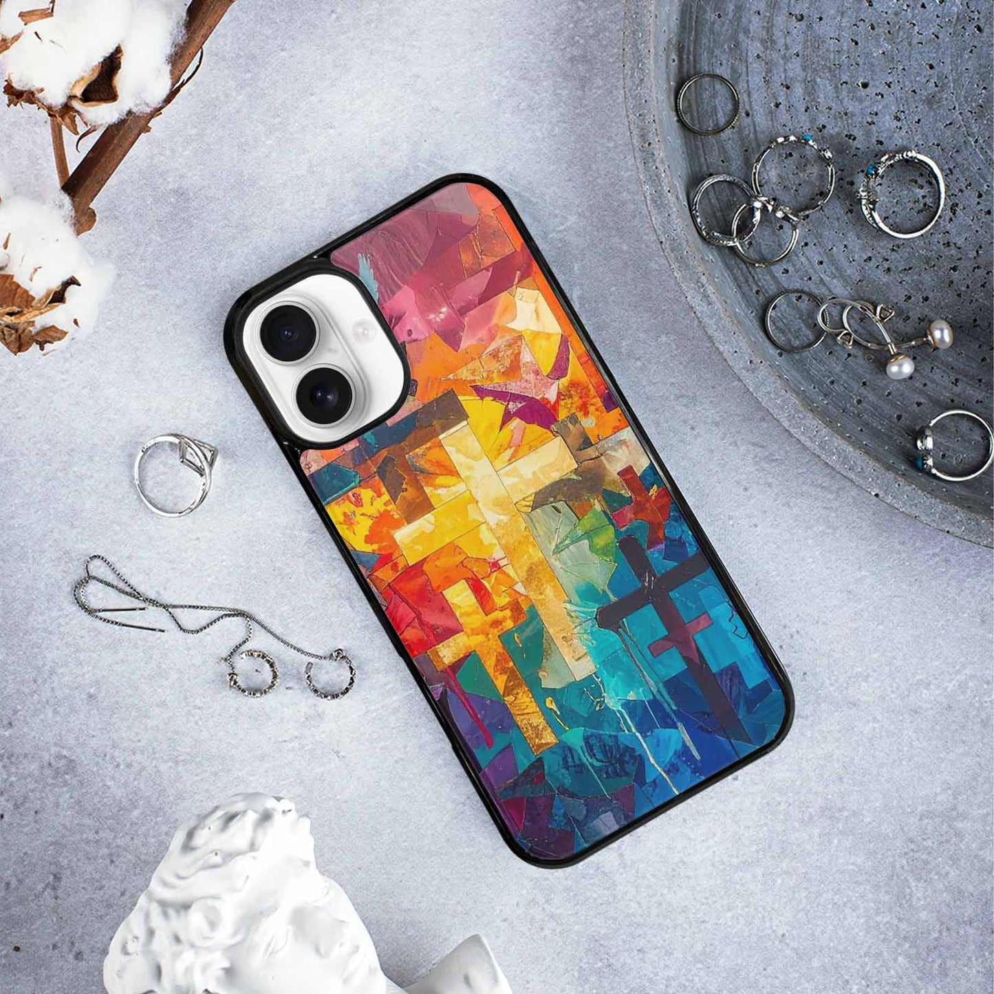 iPhone 16 Plus Case — Faith Cross And Faith Icons Pattern, Custom Print Case Cover