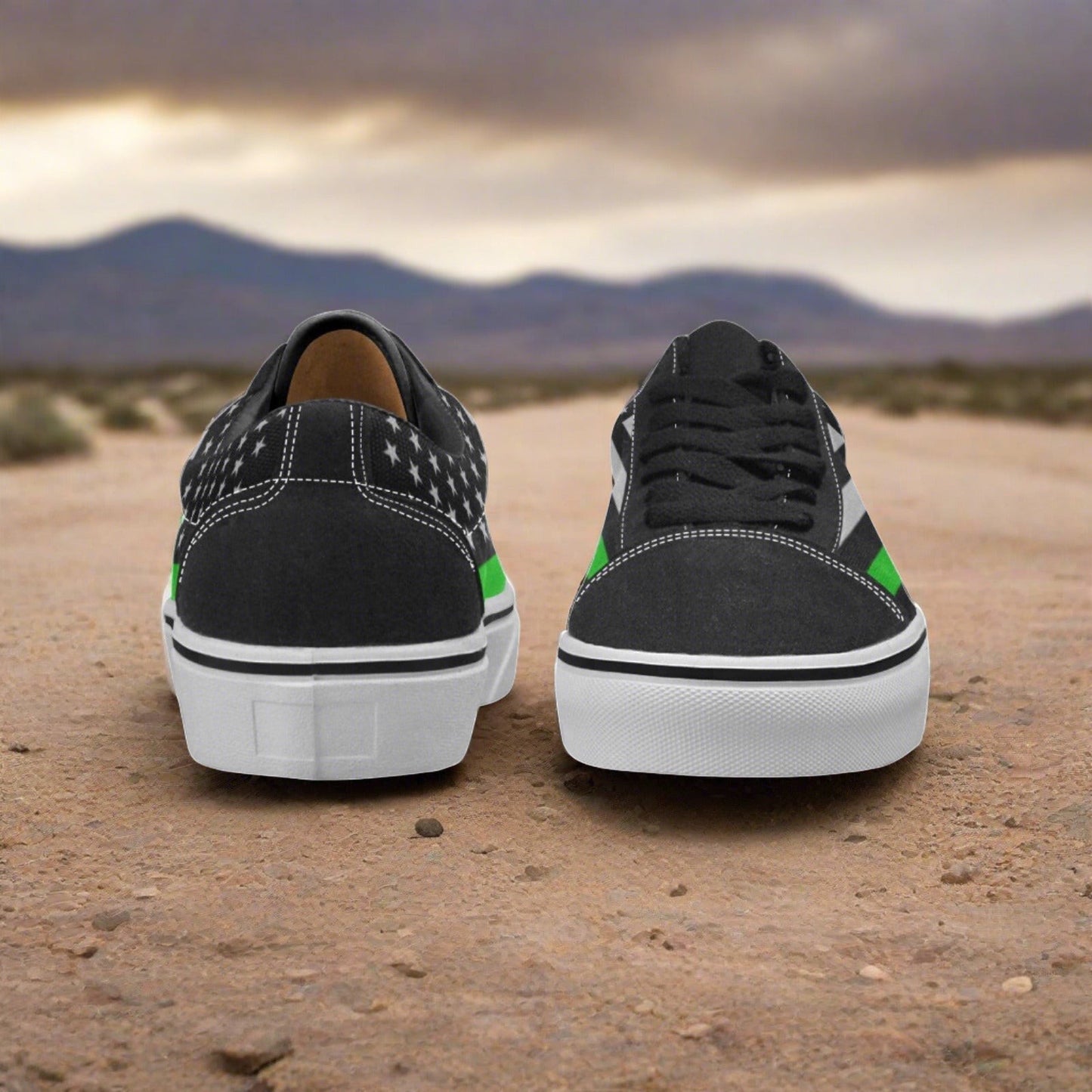 Custom Women's Thin Green Line Flag Themed Sneakers1 low-top canvas shoes with bold all-over art — Freaky Shoes