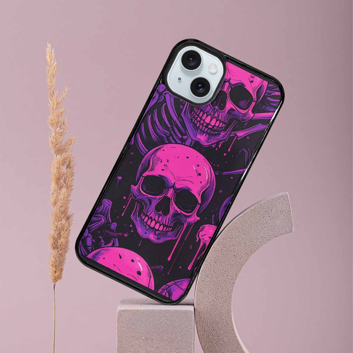 iPhone 15 Plus Case — Pink Purple Skeletons Neon Drip Melting, Custom Printed Phone Case