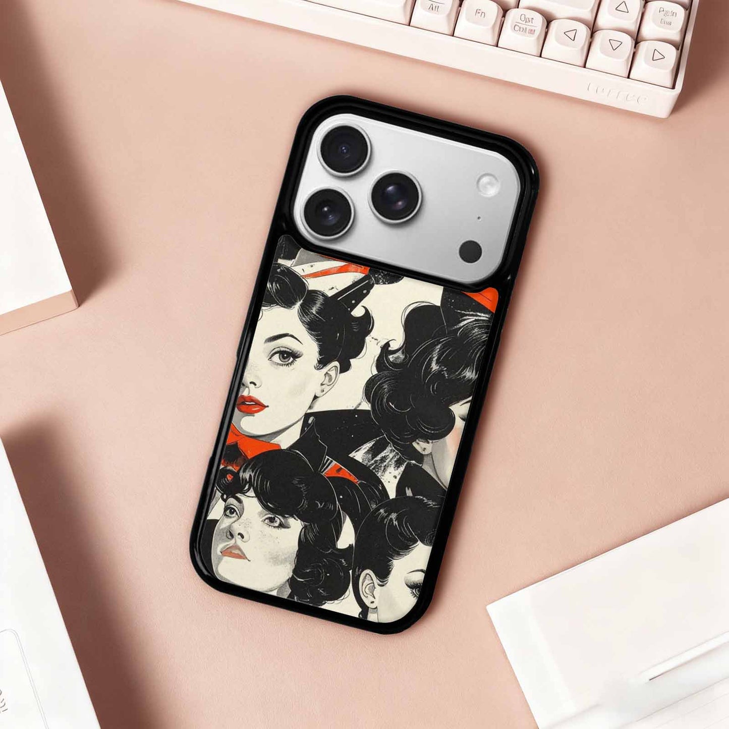iPhone 17 Pro Case — Seamless Repeating Pattern Of Overlapping Retro, Custom Printed Phone Case