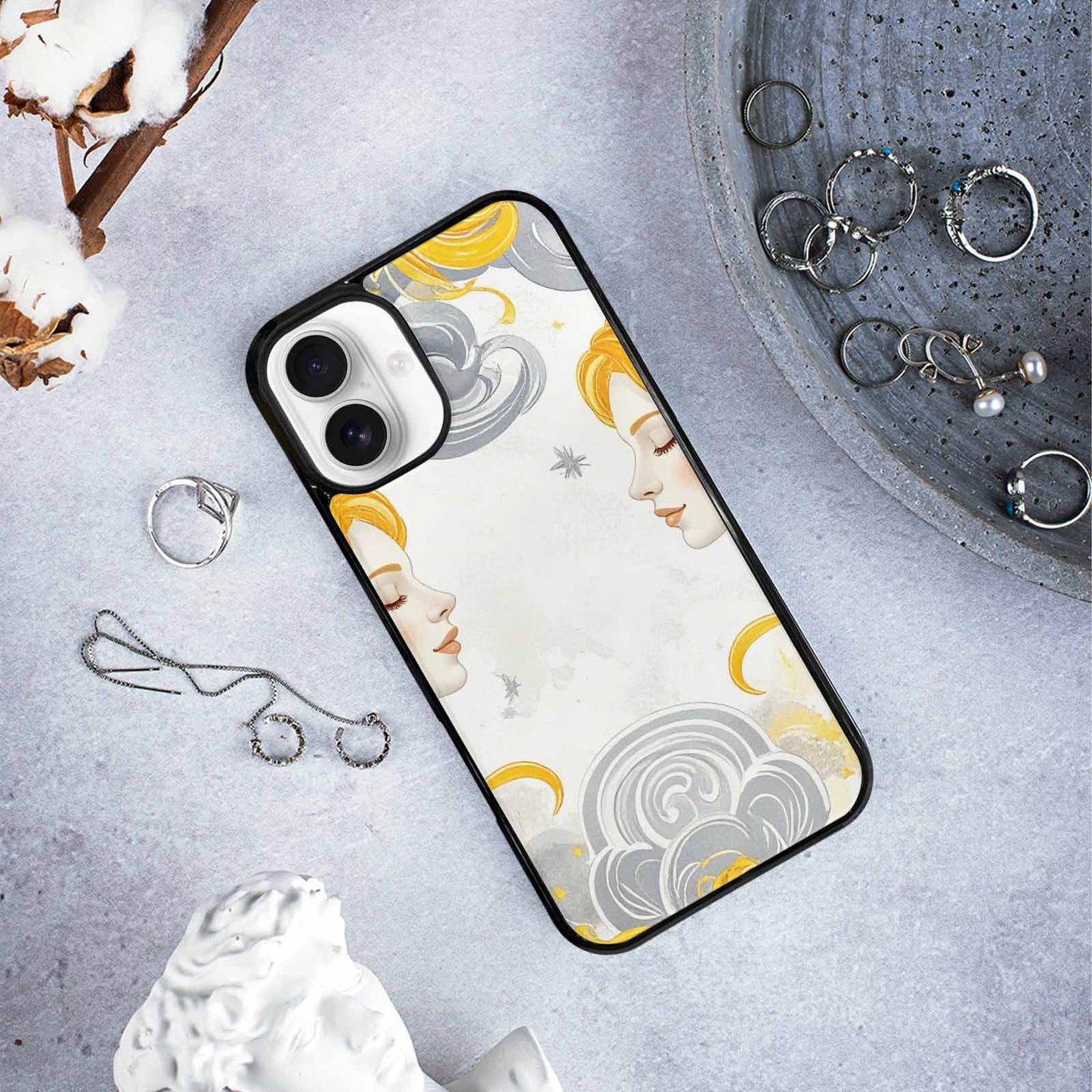 iPhone 16 Plus Case — Gemini Twins Zodiac Pattern Seamless Repeat, Custom Printed Phone Case