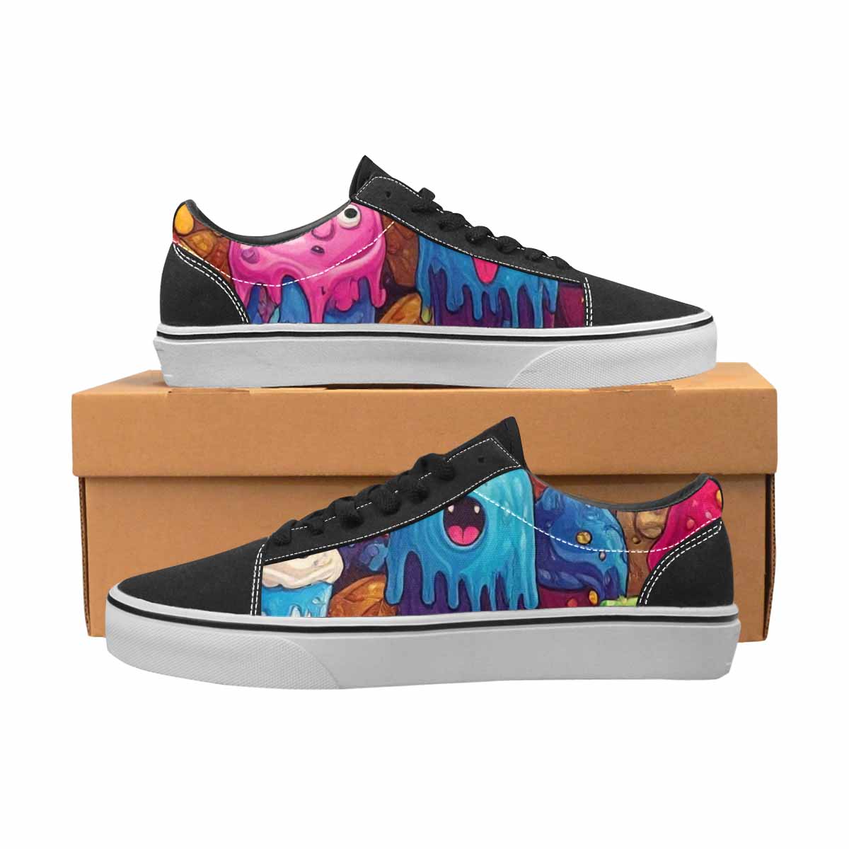 WOMEN'S Melting Ice Cream Monster Lace-Up Canvas Neon Fantasy Custom Shoes