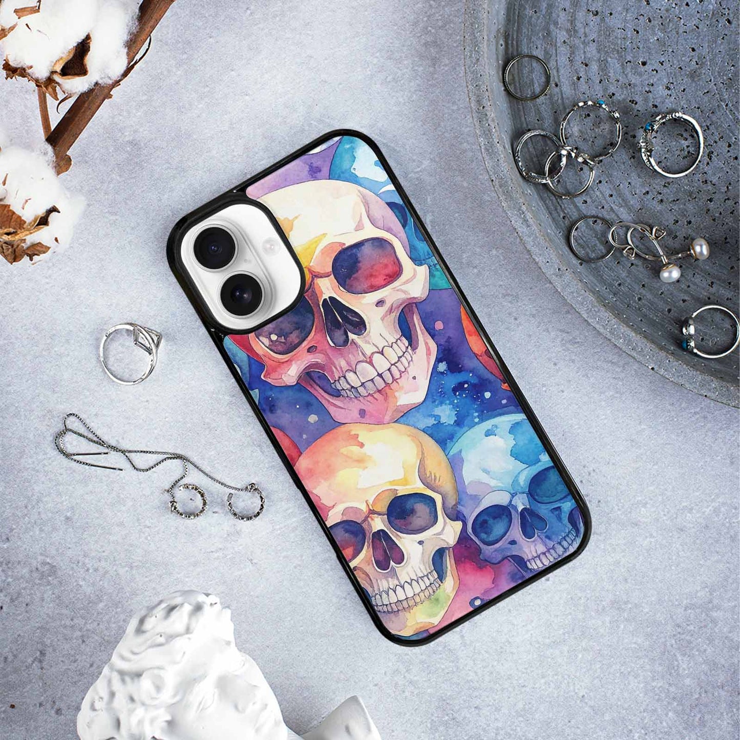 iPhone 16 Plus Case — Kulls Watercolor Skulls Small Skull Pattern, Custom Art Phone Cover