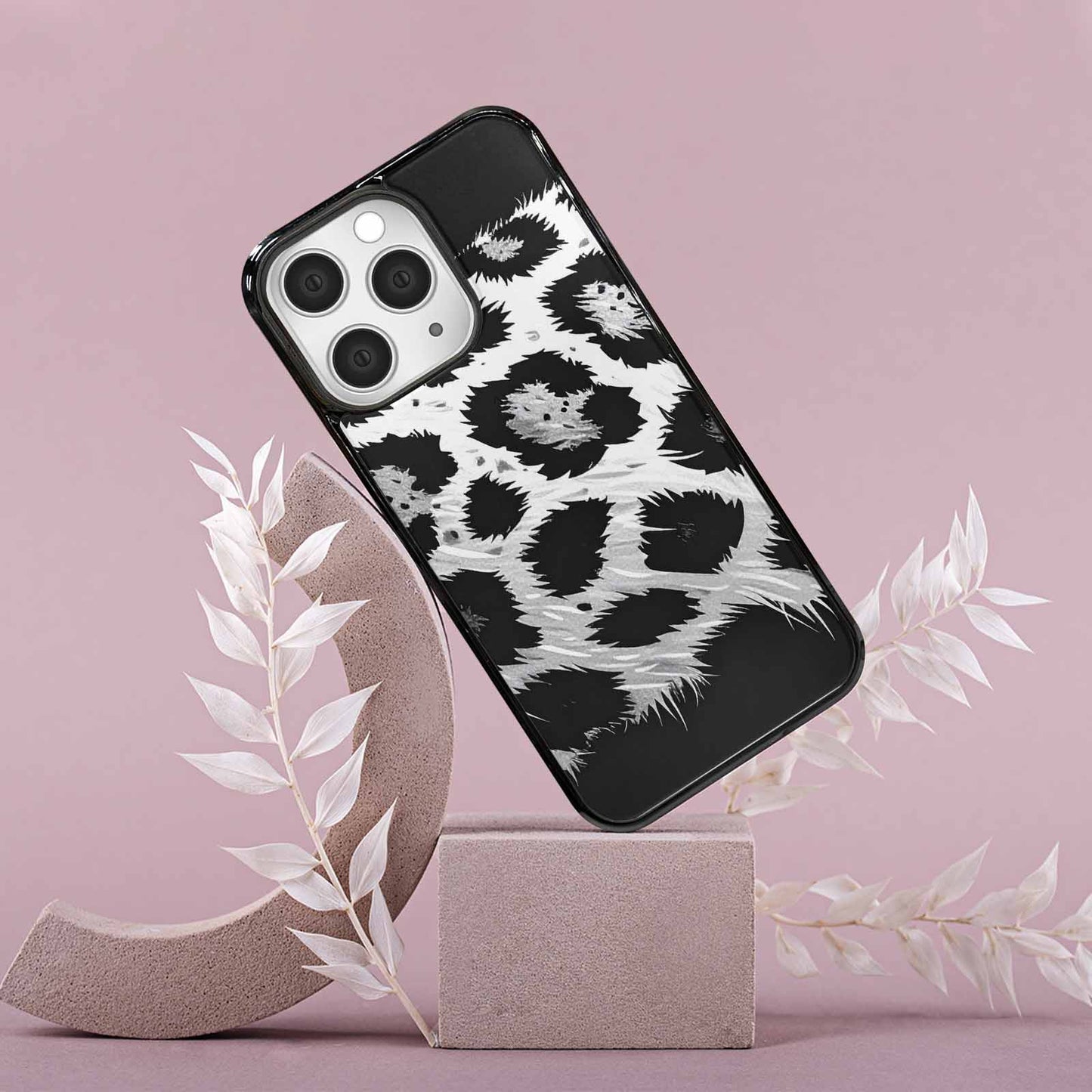 iPhone 15 Pro Max Case — Leopard Print Black And White Style, Custom Printed Phone Case