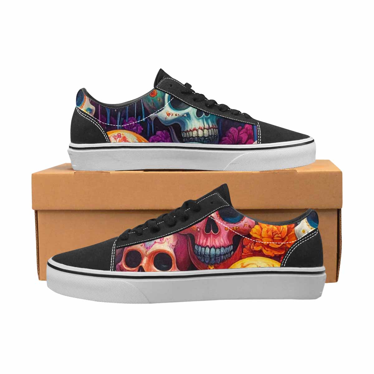 WOMEN'S Sugar Skulls Melting Sugar Lace-Up Canvas Vibrant Chaos Custom Sneakers