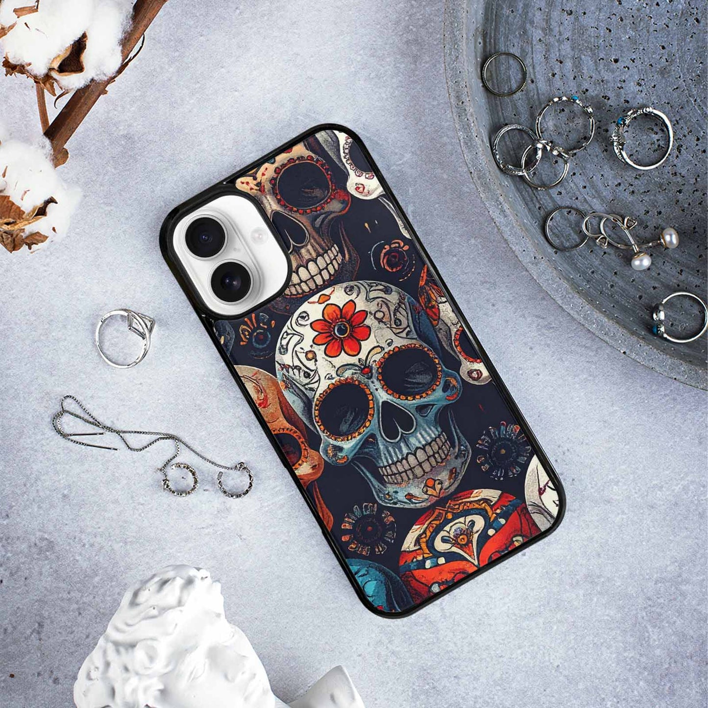 iPhone 16 Plus Case — Skull Waves, Custom Phone Case