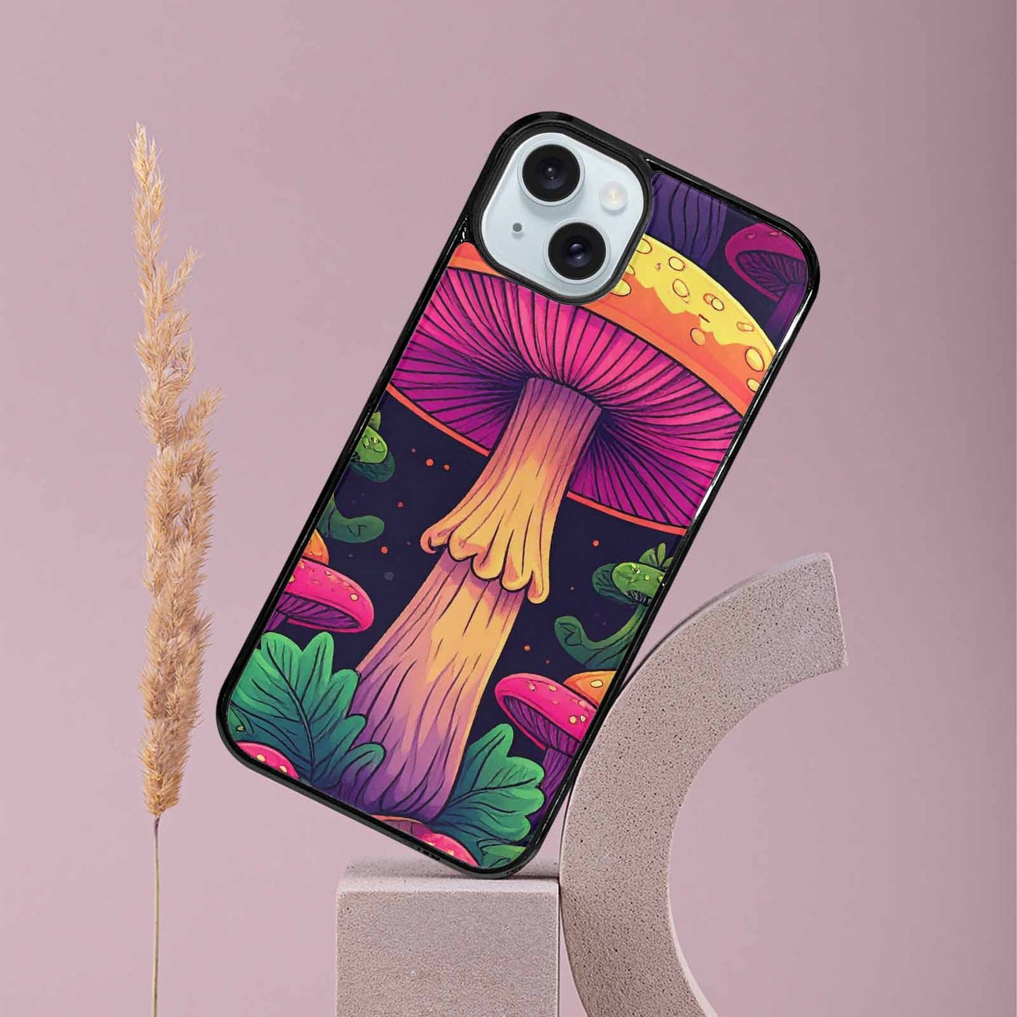 iPhone 15 Plus Case — Psychedelic Mushroom Cartoon Pattern, Custom Designed Case Cover